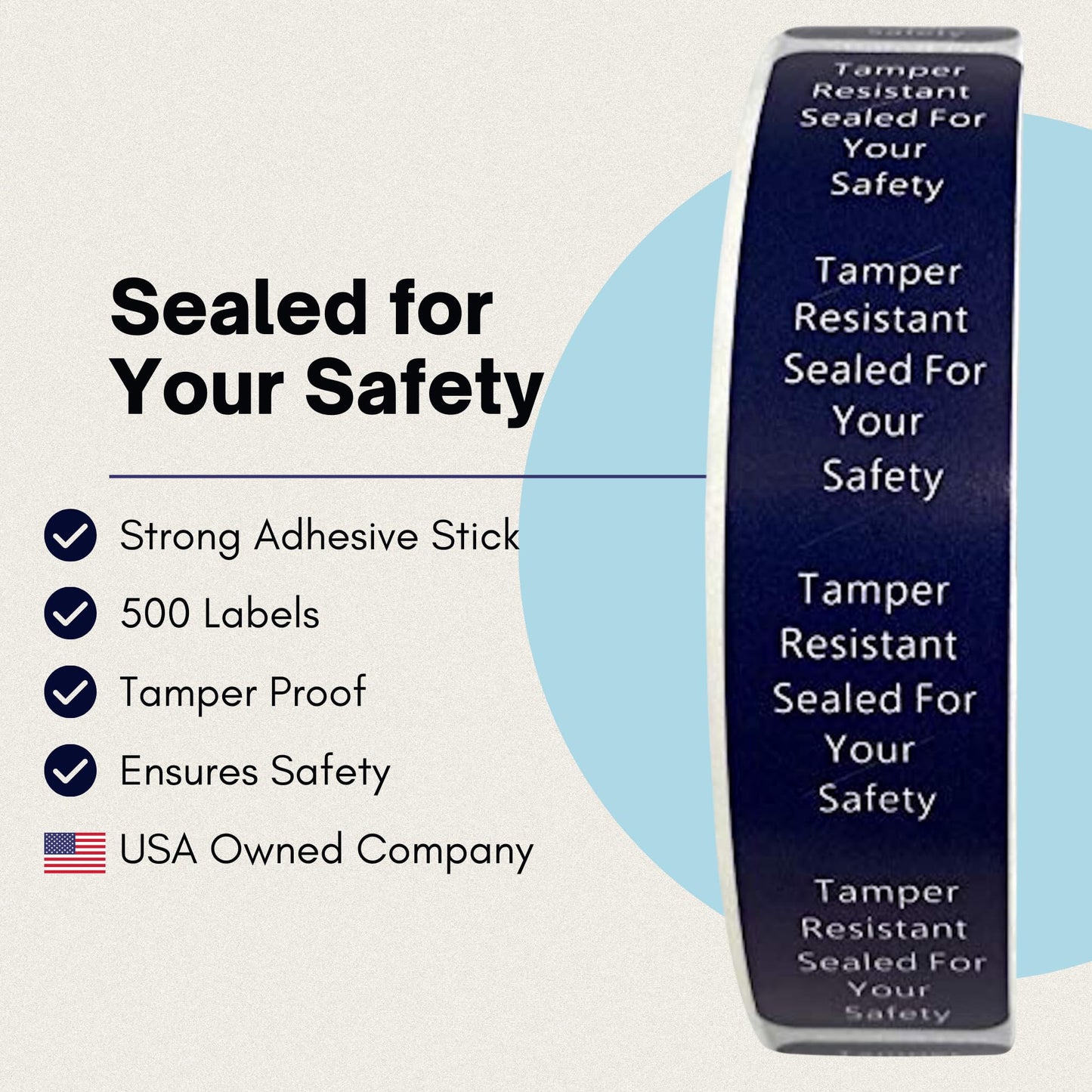 Tamper Evident Tape | Sealed for Your Safety | 500 Tamper Proof Stickers | Seal Tape to Help Increase Security During Delivery Stickers |(0.75 x 3.5 in) Navy Blue Safe Food Seal Tamper-evident
