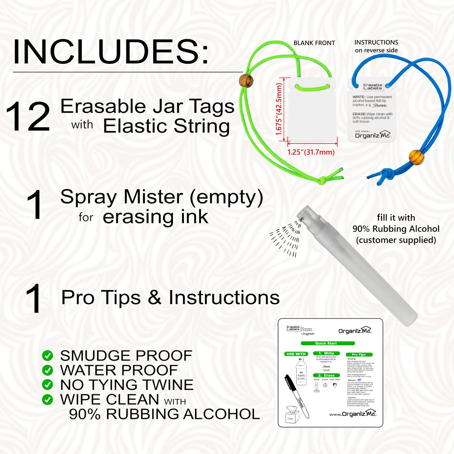 Re-Usable Mason Jar Tags, Jar Labels with Elastic String, Sharpie & COPIC Compatible, Spice & Canning Labels, Made in USA, 12pcs
