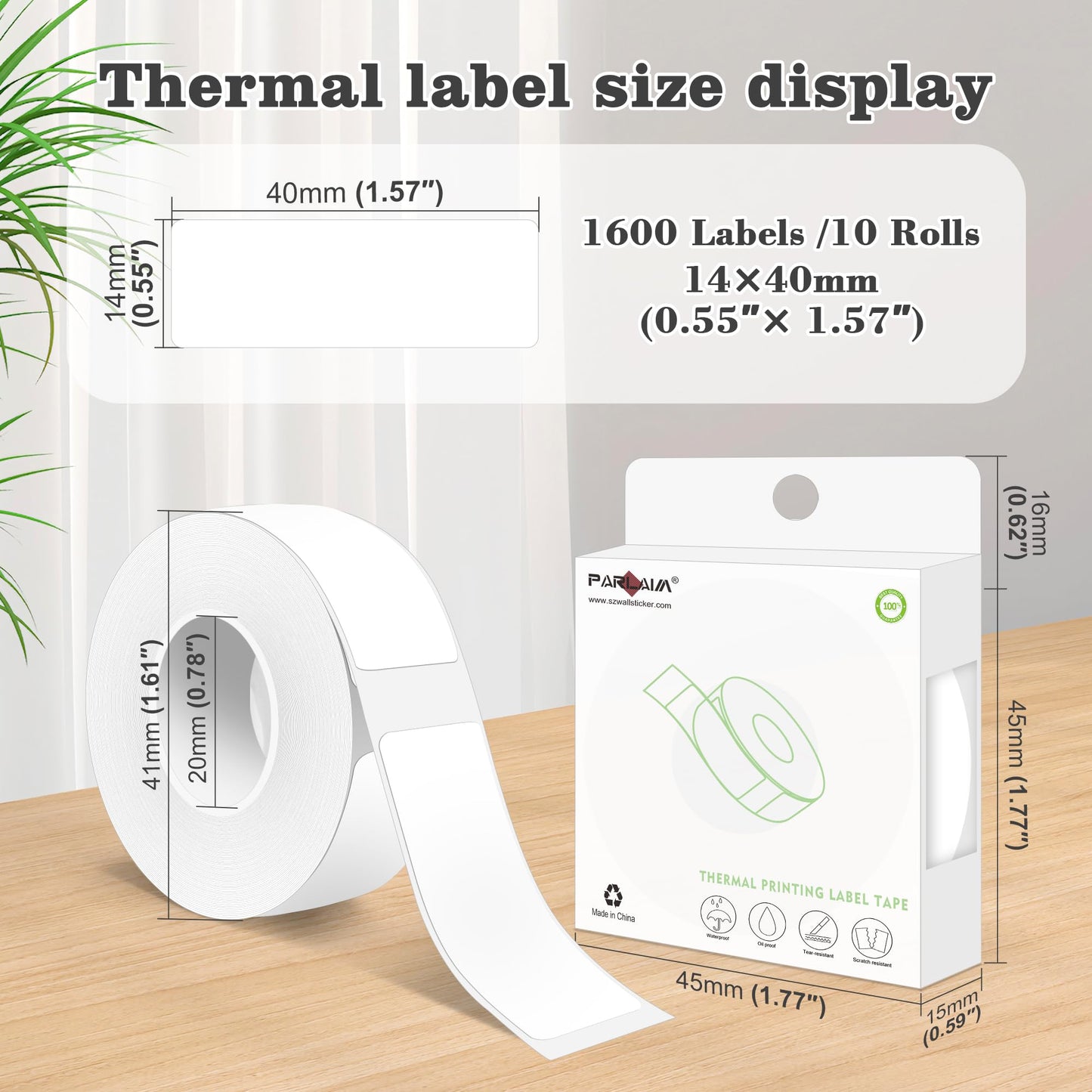PARLAIM 10 Rolls D30 Label Tape, Pre-Cut Self-Adhesive Label Tapes, 0.55 x 1.57 Inch (14 X 40mm) Square Thermal Label Sticker for Portable Printer, 1600pcs White Labels 10 Roll-1600PCS