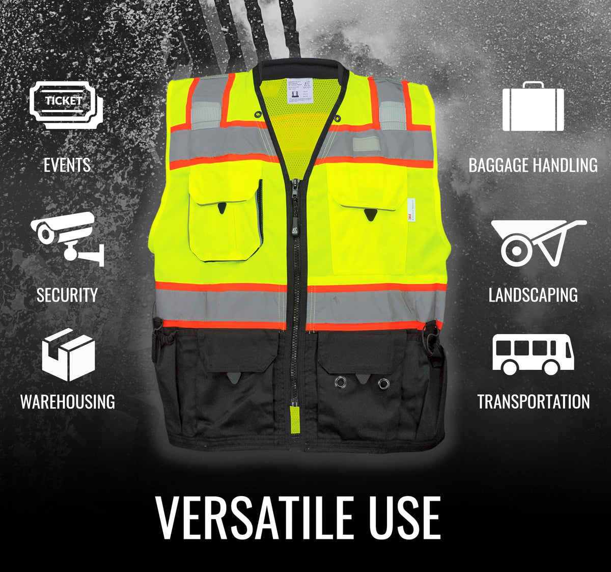 GGS High Visibility Safety Vest - Lightweight Yet Durable, Reflective Tape, 9 Pockets - Construction, Transportation, Running/Biking, Hunting, Yellow/Green & Black, XL X-Large