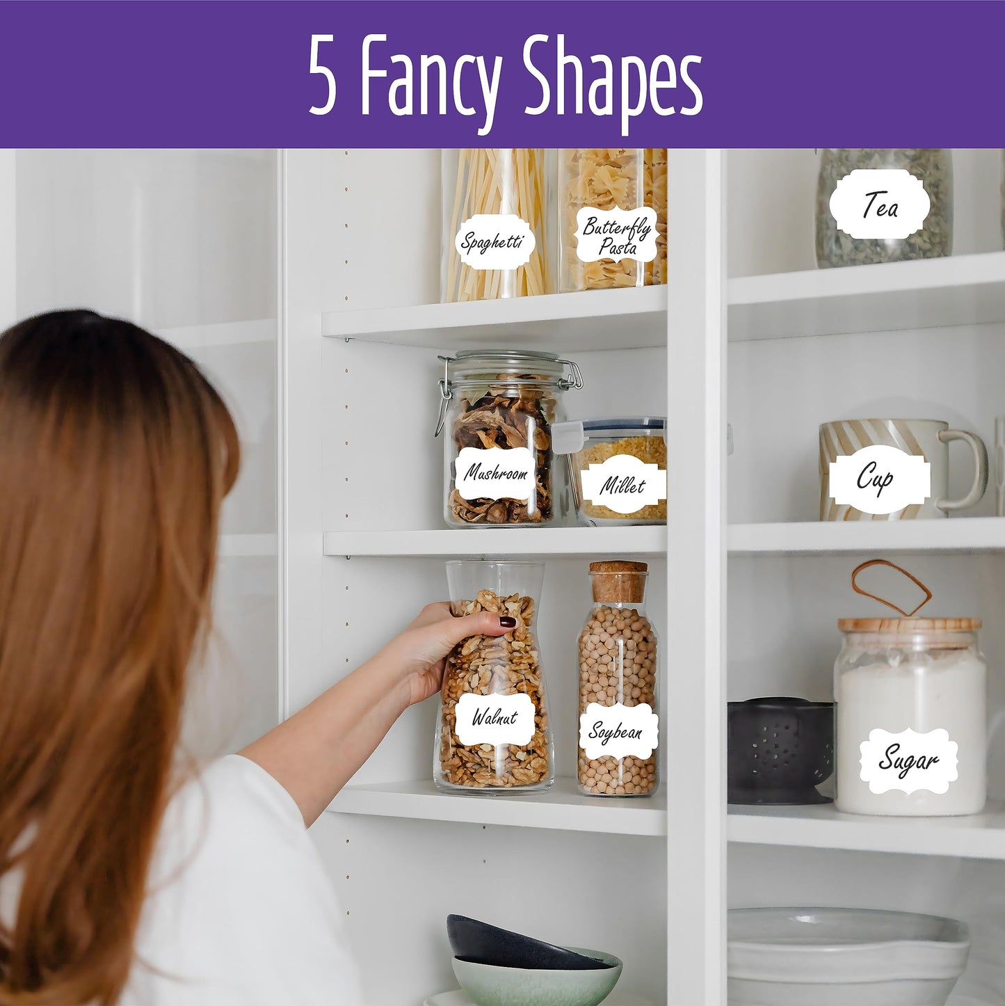 300 PCS White Stickers, 5 Fancy Shapes Labels Blank Stickers Roll White Name Tags with Permanent Adhesive for File Folders, Food Jars, Gift Tags, Home Office Business Uses (2” x 3”) 2” x 3”