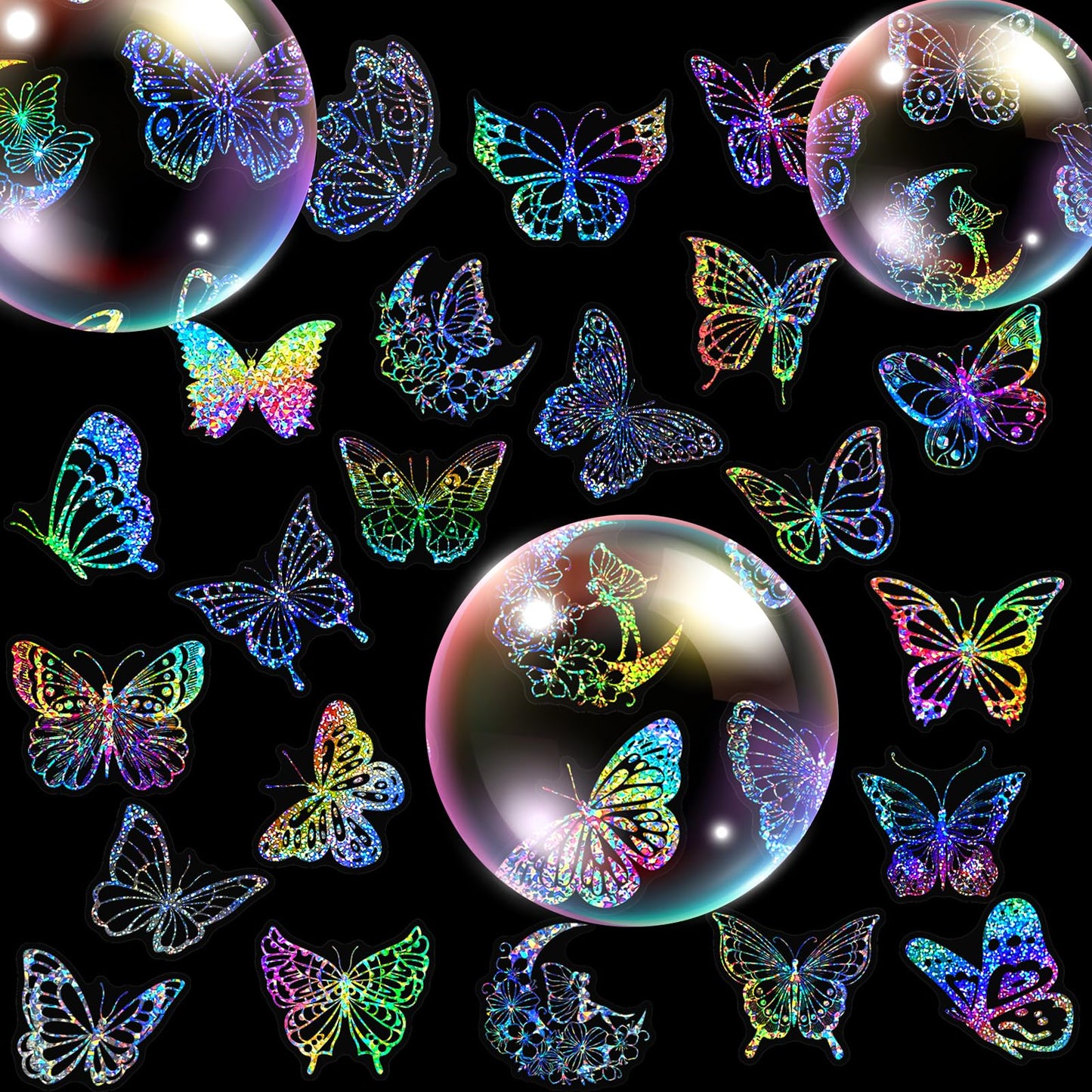 100PCS Holographic Butterfly Stickers, Laser Transparent Waterproof Stickers, Self-Adhesive Labels for Scrapbooking, Water Bottles, Journals, Laptops, Wall Decoration Blue