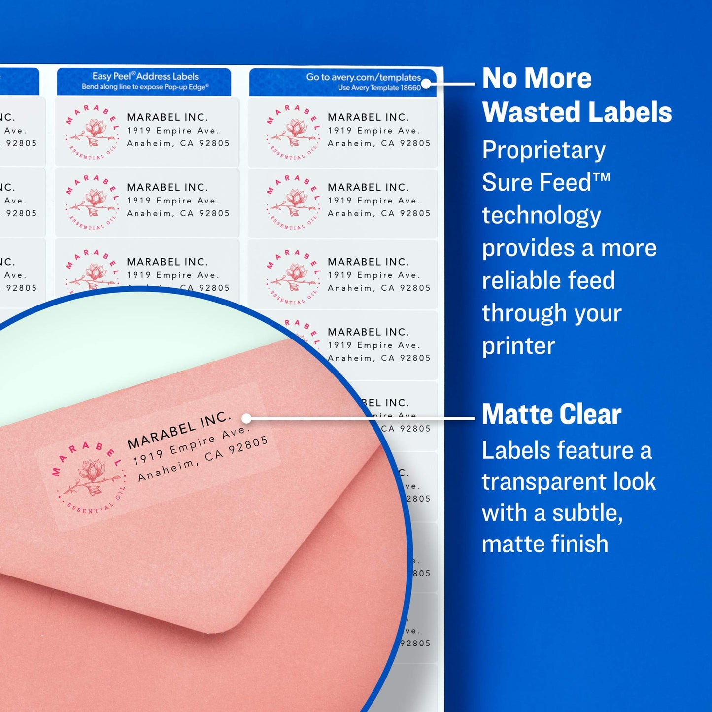 Avery Printable Address Labels with Sure Feed, 1" x 2-5/8", Matte Clear, 300 Blank Mailing Labels (18660) One Size 300 labels