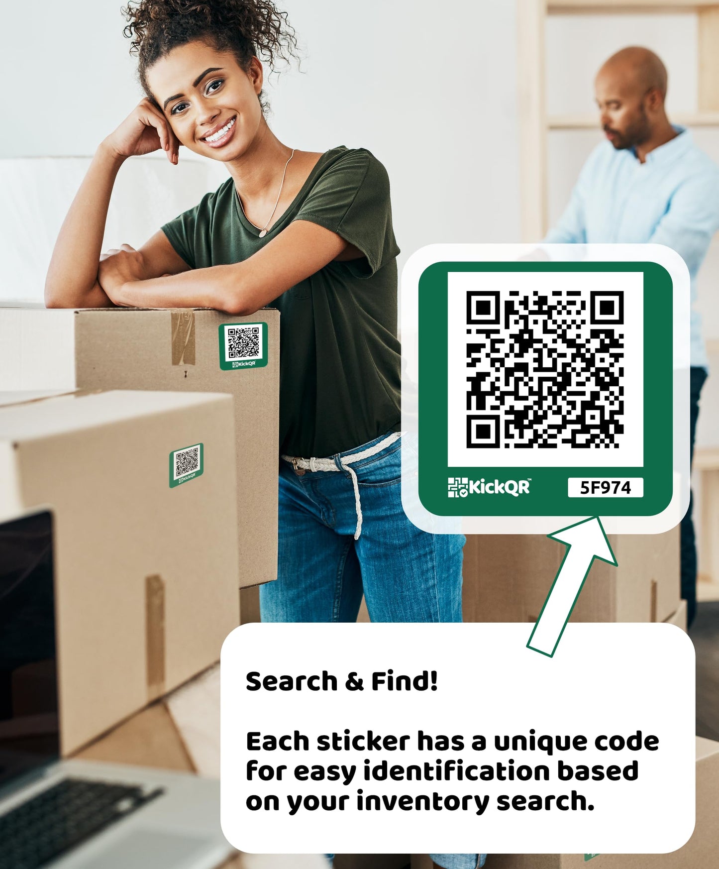 Premium QR Code Labels for Storage | KickQR Smart Box & Bin Organization and Inventory System | No Subscription Required | 20 Pack