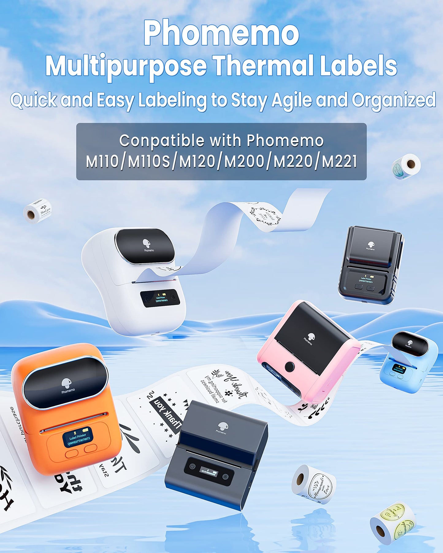 Phomemo Clear Square/Rectangle Labels 1.57'' x 1.18'', for Phomemo M110/M110S/M120/M200/M220 Label Maker, 230 Labels/1 Roll, Thermal Sticker Label for Address, Barcod, Note 1.57" x1.18"
