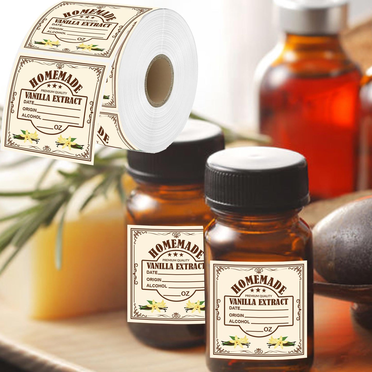 2 Inch Vanilla Extract Labels - Homemade Stickers for Handcrafted Bottles - 500 Pcs Christmas Kitchen Pantry Gift Labels