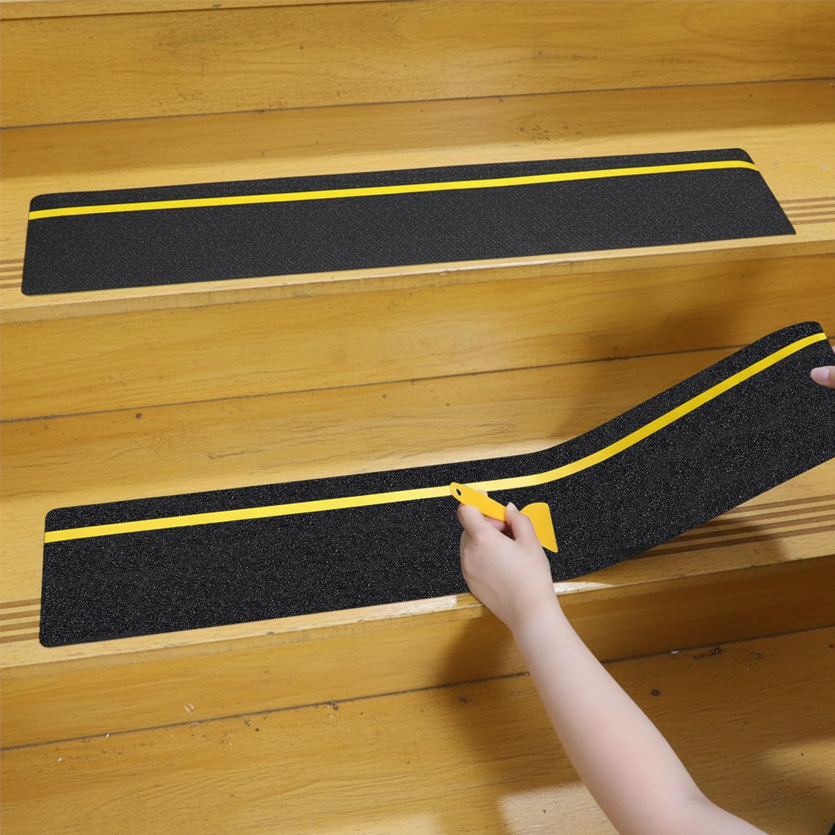 6" x 30" Anti Slip Stair Tread with Reflective Strips, 10 Packs Non Slip Grip Tape with Glow in Dark Stripe, High Friction Deck Grip Tape Strips, Self-Adhesive Outdoor Non Skid Tape for Stairs Step