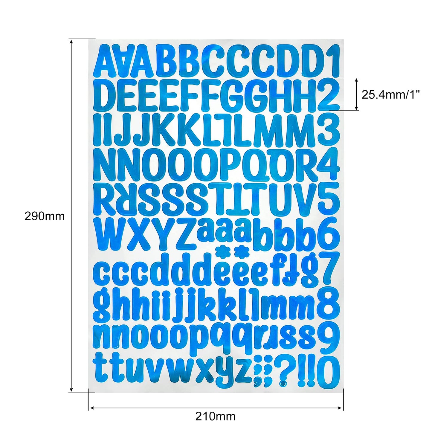 PATIKIL Letter Alphabet Number Stickers, Glitter Blue 1" Reflective Labels Self Adhesive Vinyl Sticker for Classroom Organization, Sign, Door, Address, 8 Sheets, 126 Count/Sheet