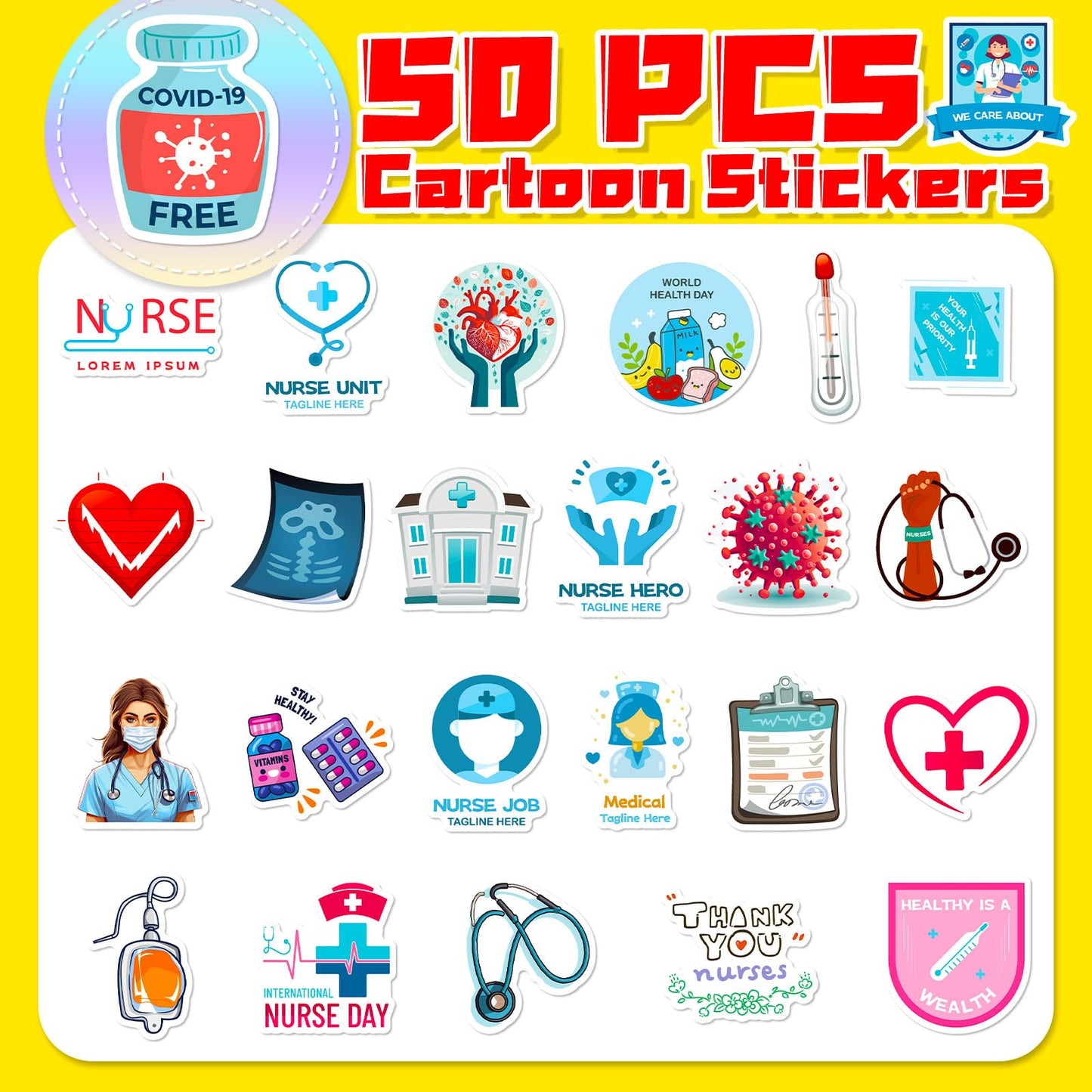 Nurses Day Stickers Nurses Day Label Stickers for Water Bottles Nurses' Day Theme Decals Waterproof Stickers Cards Envelopes Seals Cookies Box and Gifts Wrapping Decoration Nurse