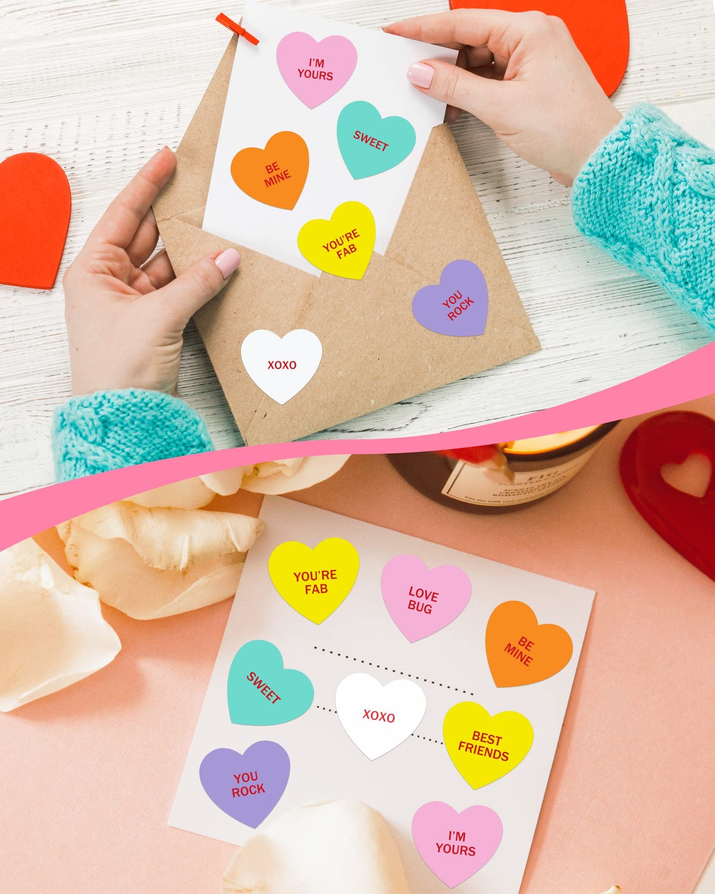 500 PCS Heart Stickers for Kids, Valentines Day Stickers Love Decorations Accessories Crafts Labels for Conversation Hearts Valentines Candy Classrooms Cards Envelopes Boxes