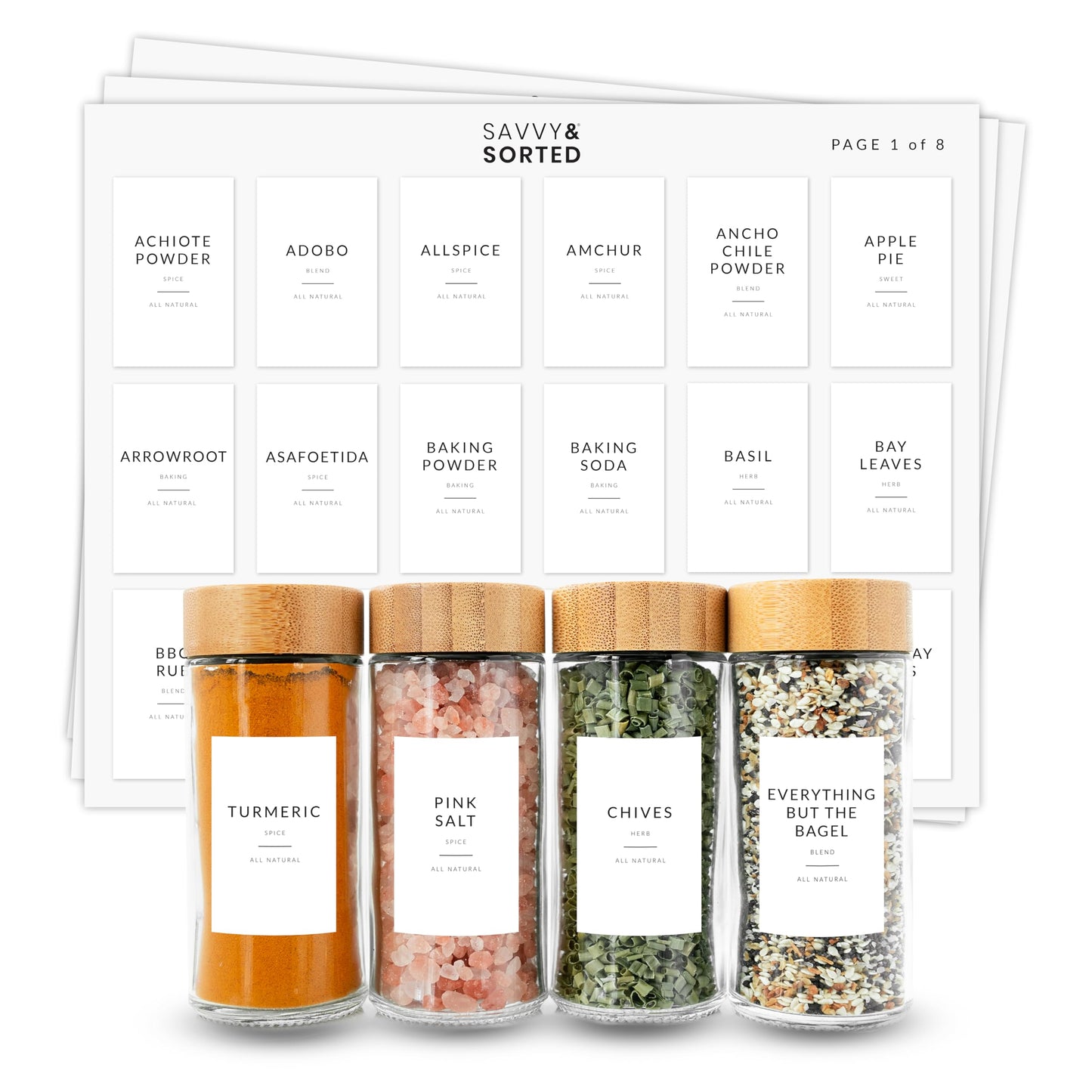 Minimalist Spice Labels for Spice Jars - 146 Spice Jar Labels Stickers for Containers - Spice Stickers Preprinted - Spice Organising Herb Seasoning Kitchen Pantry White Rectangle Spice Labels