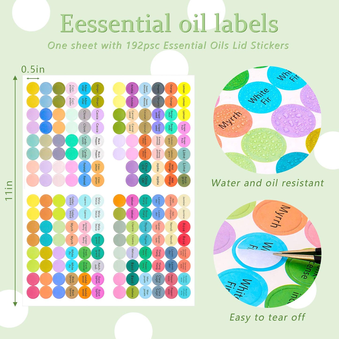 10 Sheets 1920 Pcs Essential Oils Labels Bottle Cap Lid Stickers for Rollerballs Bottles and Organizing Proof Labels Waterproof Cap Stickers for Essential Oil Bottle