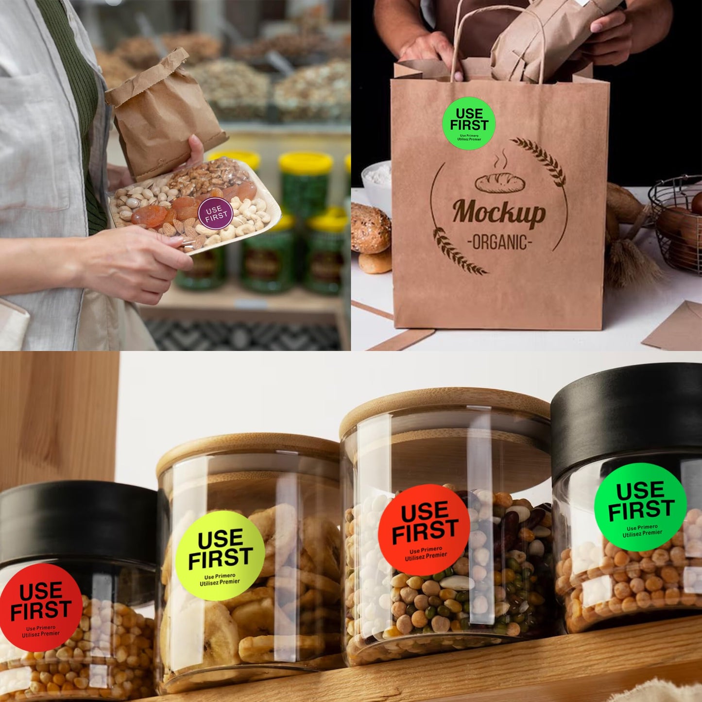Hybsk USE First Stickers Food Service FIFO Label for Restaurant Inventory Management 1.5 Inch Total 500 Labels Per Roll (Fluorescence Green) Fluorescence Green