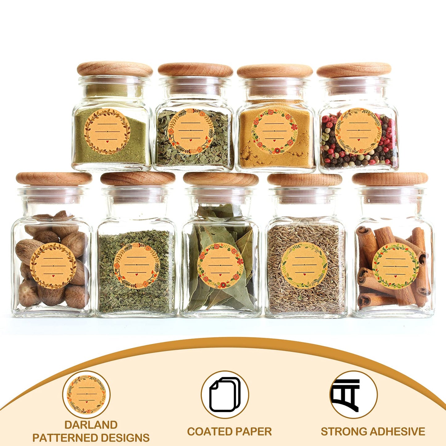 1000 Pieces Canning Jar Labels Stickers 1.5 Inch Natural Kraft Stickers Wreath Pattern with 3 Lines for Writing Round Canning Labels Jar Crafts