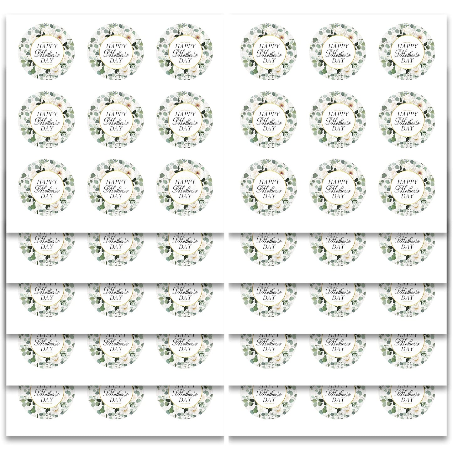 Mobiusea Creation Mothers Day Stickers | 90-Pack Stickers for Mom's Gifts and Mom's Card | 1.4 inch | Gold Foil | Happy Mother's Day Sticker | Greenery Floral Happy Mother's Day Labels