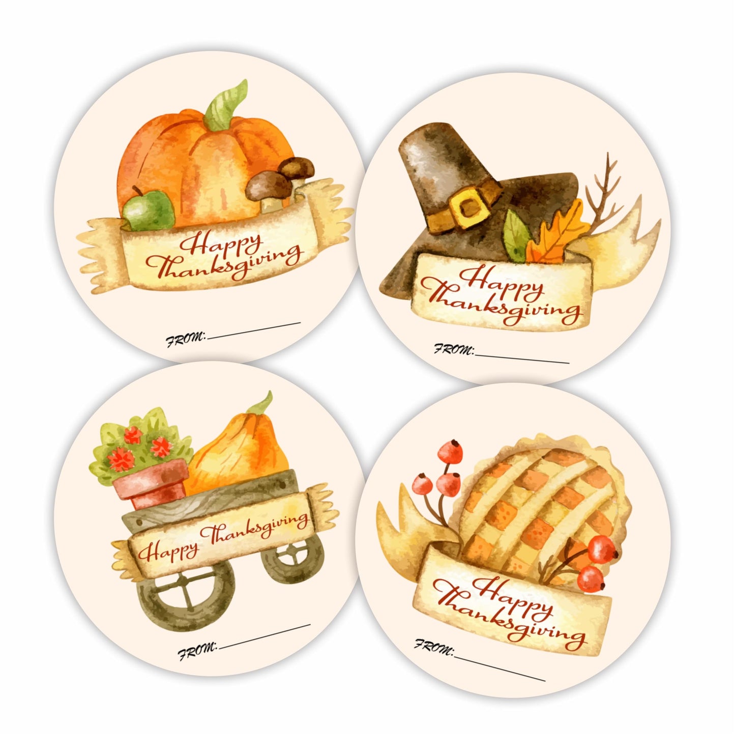 2" Large Happy Thanksgiving Sticker Set - 40 Pcs Round Label for Thanksgiving Gift Wrapping, 4 Different Designs Envelope Seals, Self-Adhesive Gift Tag for Goodie Bags, Party Supplies -A02 Pumpkin