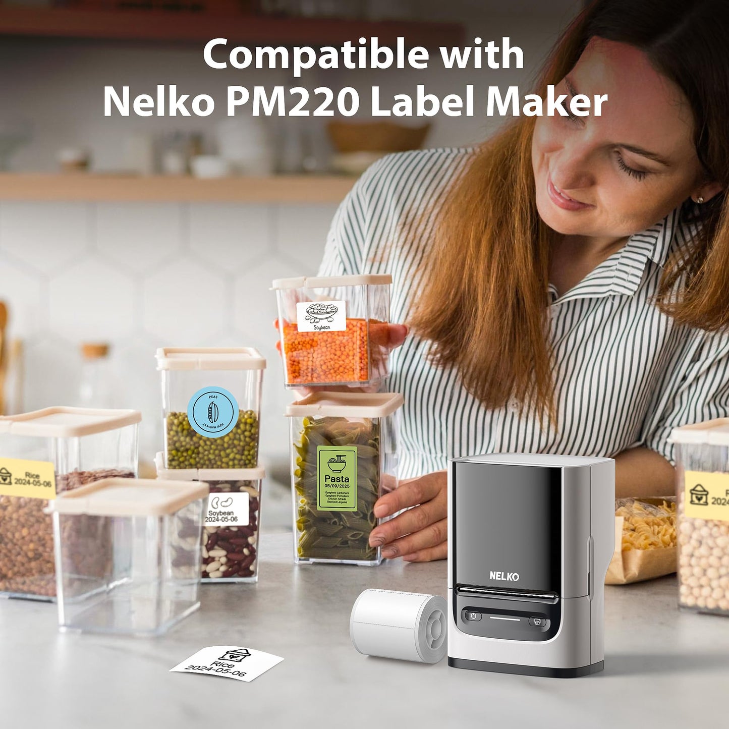 Thermal Labels for Nelko PM220 Label Maker, 1.57'' x 1.18'' (40x30mm) Thermal Sticker Tab, Waterproof, Multi-Purpose Label Tape, 1 Roll of 230 Self-Adhesive Thermal Paper (White) White