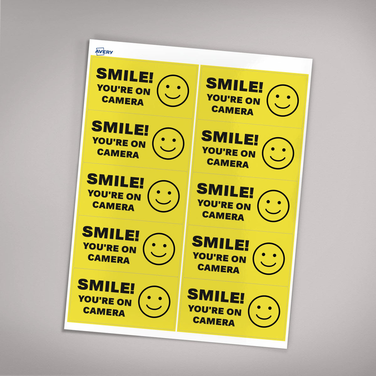 Avery Smile You're on Camera Video Surveillance Labels, Waterproof, UV Resistant, Preprinted, 2" X 4", 20 Labels 2" x 4"