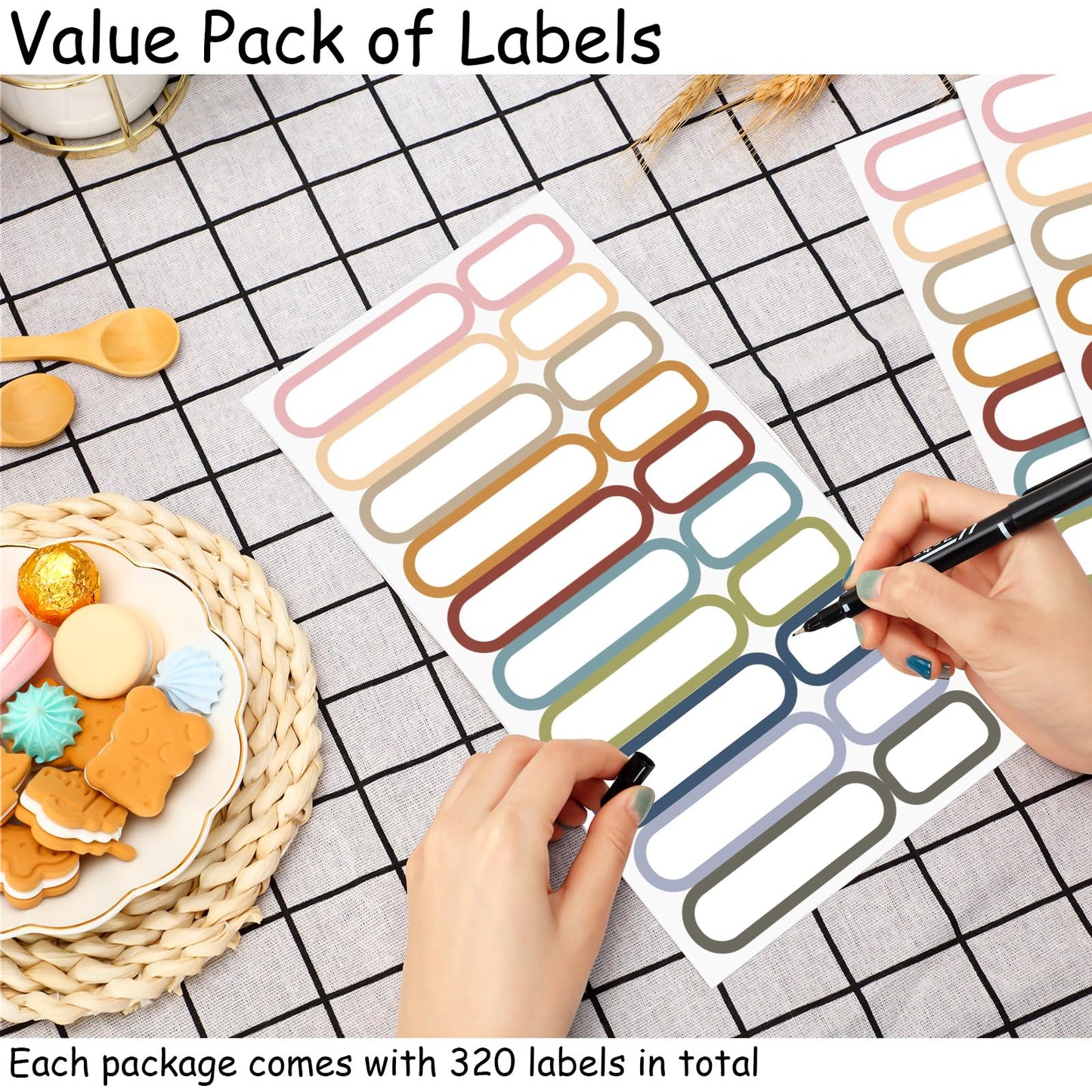 Outus 320 Pcs Waterproof Removable Labels with Makers Pen Self Adhesive Label Stickers for Water Bottles Spice Food Containers Jars Pantry Restaurant Storage(Morandi Color)