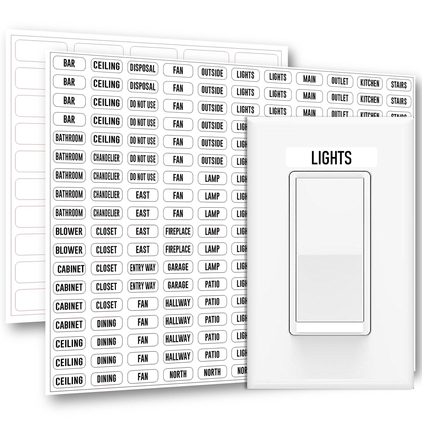 Premium Light Switch Label Sticker Clear Transparent with Text. for Home, Kitchen, Bathroom, Office School Use. 248 Clear Labels (Includes Blank Labels) Standard Pack