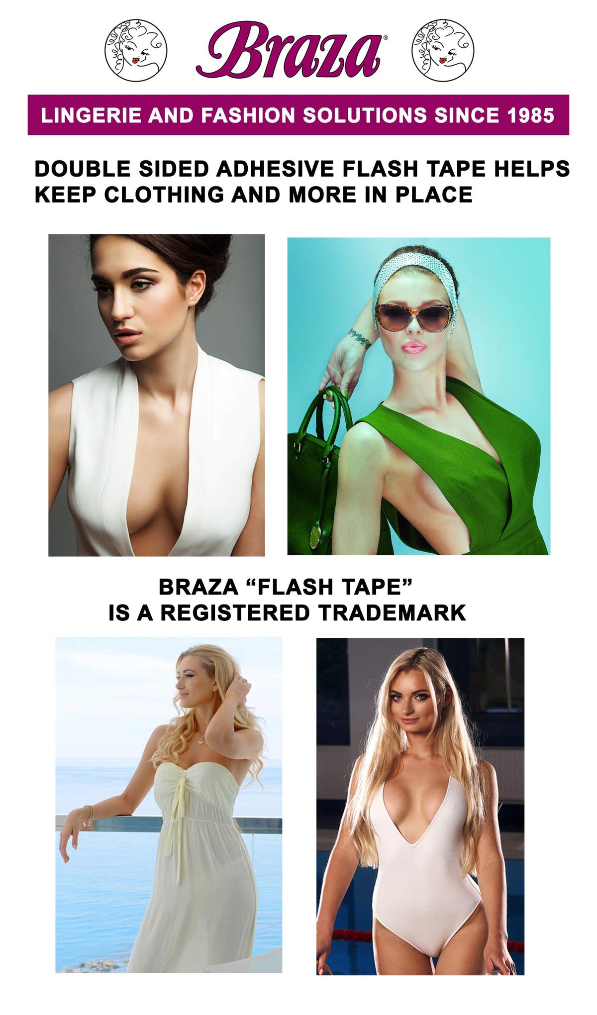 Braza Flash Tape - Double Sided Clear Adhesive Clothing, Fabric and Body Tape - 60 ft 3 Count