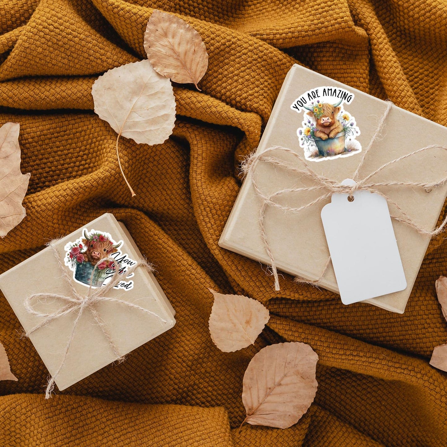 AnyDesign 480Pcs Highland Cow Stickers Inspirational Cute Cow Label Stickers Motivational Animal Paper Decals for Water Bottles Laptop Scrapbook Decor, 16 Styles