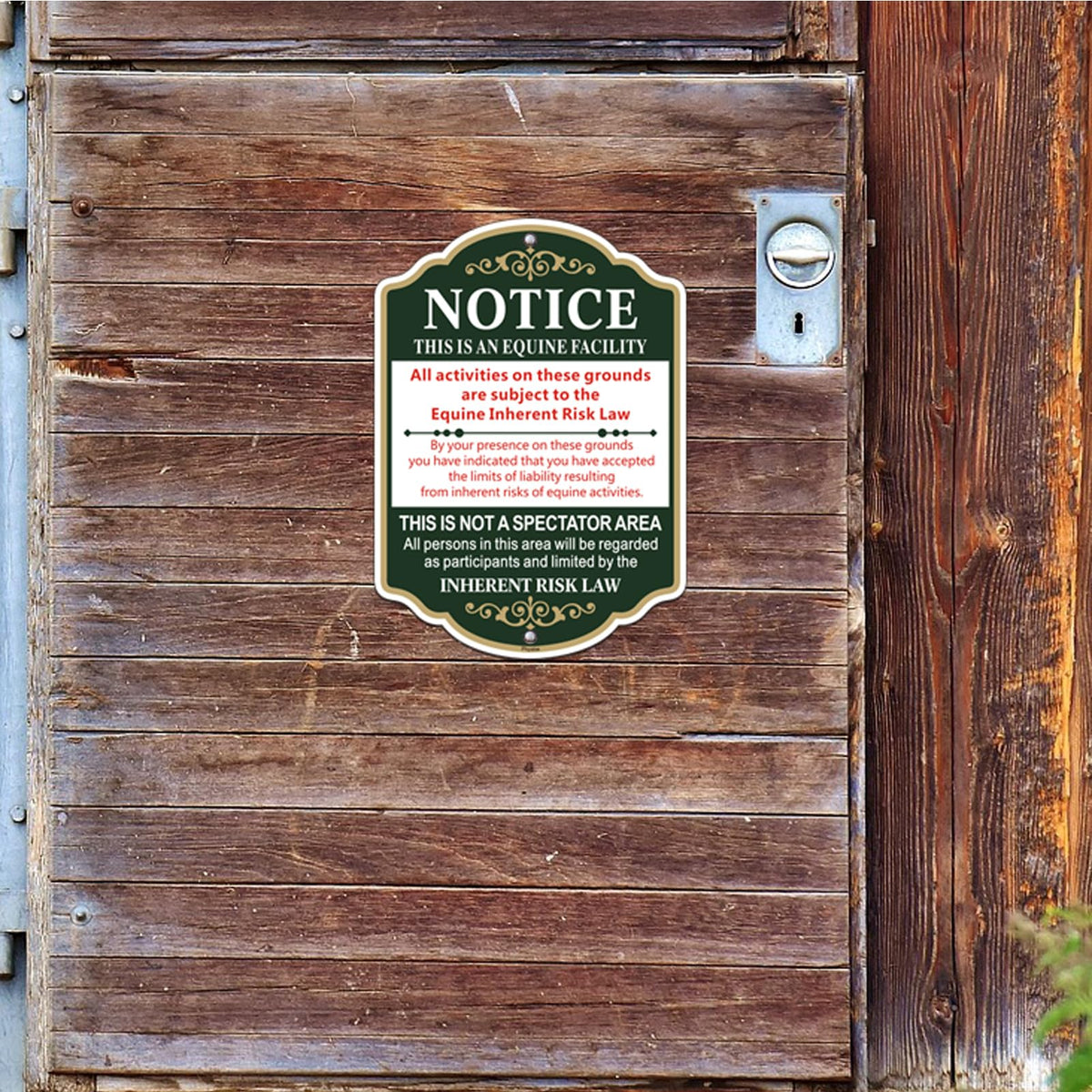 Equine Liability Sign, Statute Horse Barn Stable Farm - 2 Pack, 10 x 14 inch Metal Rust Free Aluminum Farm Sign, Weather Resistant, Waterproof, Durable Ink, Easy to Install