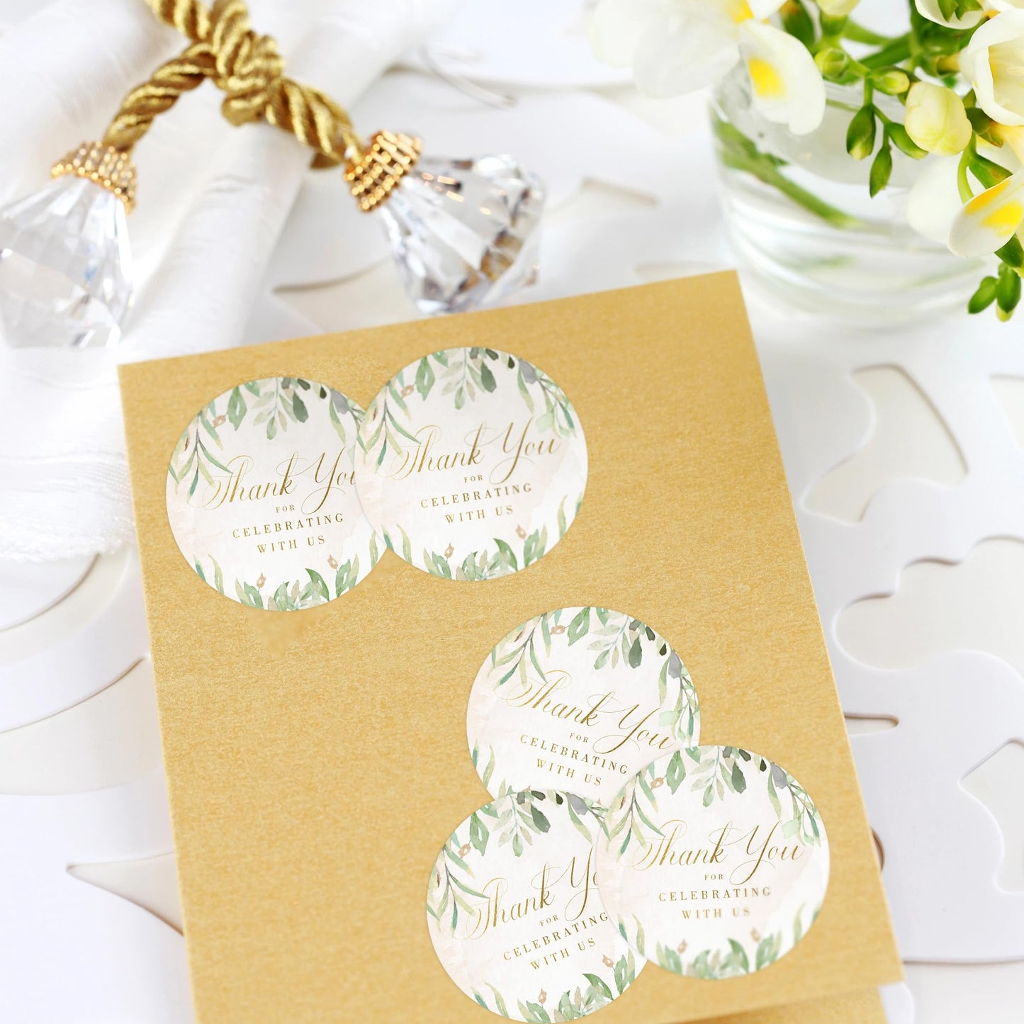 Rustic Greenery Wedding Thank You Labels Thank You for Celebrating with Us Stickers | 2 inch | Gold Foil | 60pcs Waterproof Favor Labels for Wedding, Bridal Shower, Baby Shower