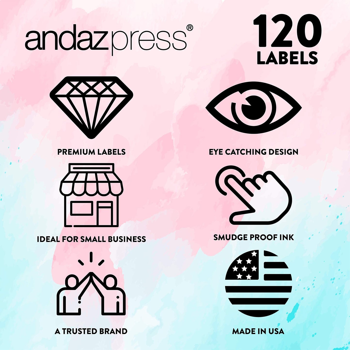 Andaz Press Round Small Business Sticker Labels, 120-Pack, Hand Wash Only, Packaging Stickers