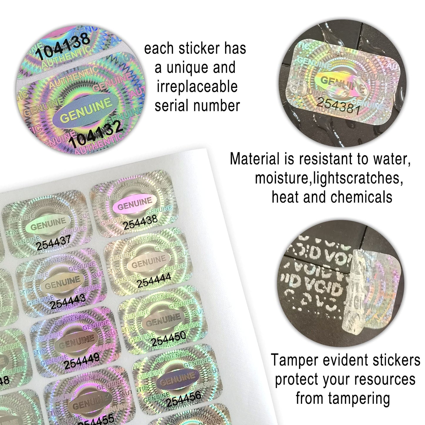 1000 pcs Tamper Proof Hologram Stickers Silver High Security Tamper Evident Warranty Seal Void Genuine Authentic Holographic Labels w/Unique Sequential Serial Numbering 0.95X0.6 inch (Silver) Silver 1000 pcs