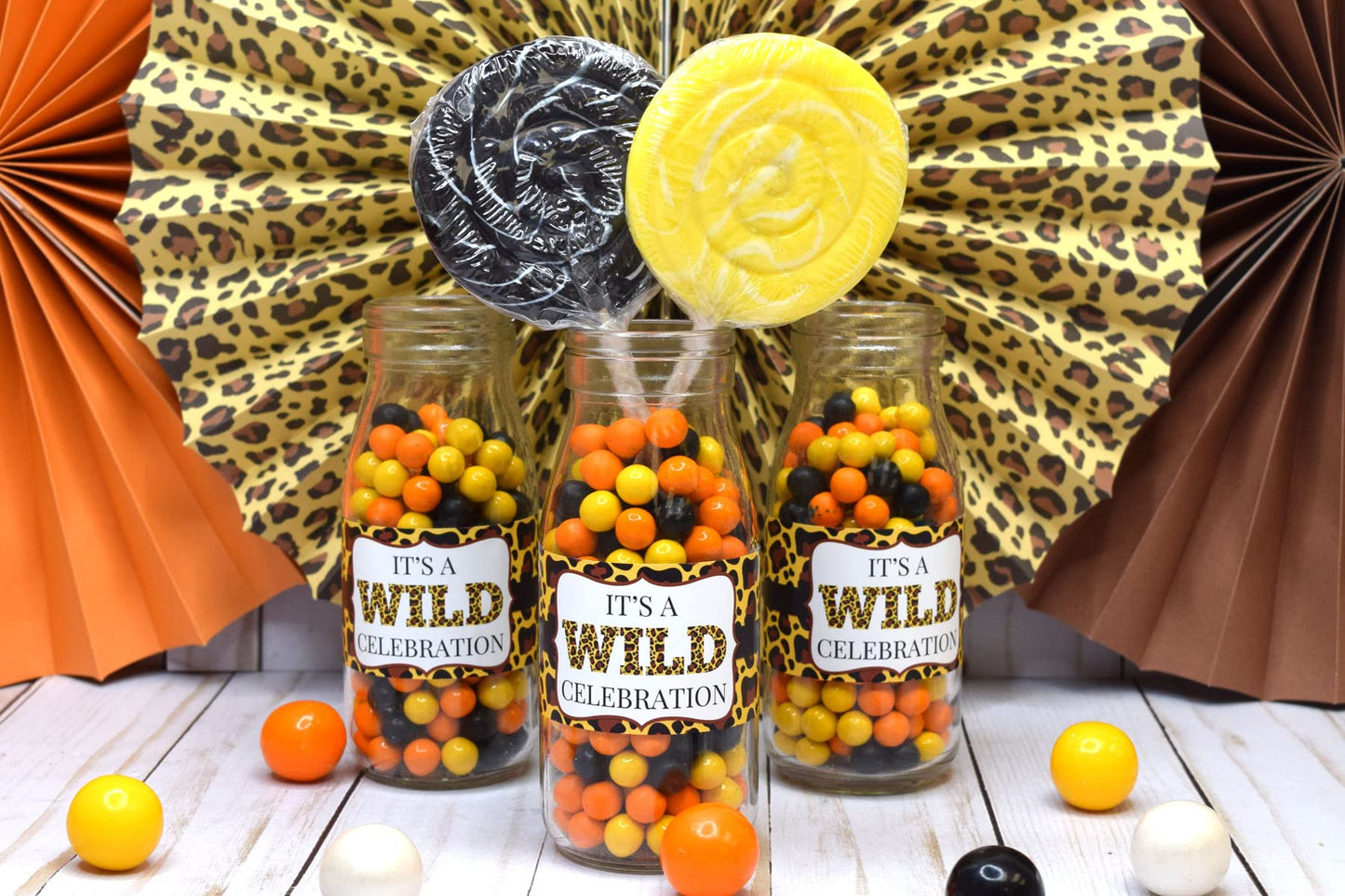 Leopard Print Wild Birthday Party Waterproof Water Bottle Sticker Wrappers, 20 1.75" x 8.5" Wrap Around Labels by AmandaCreation