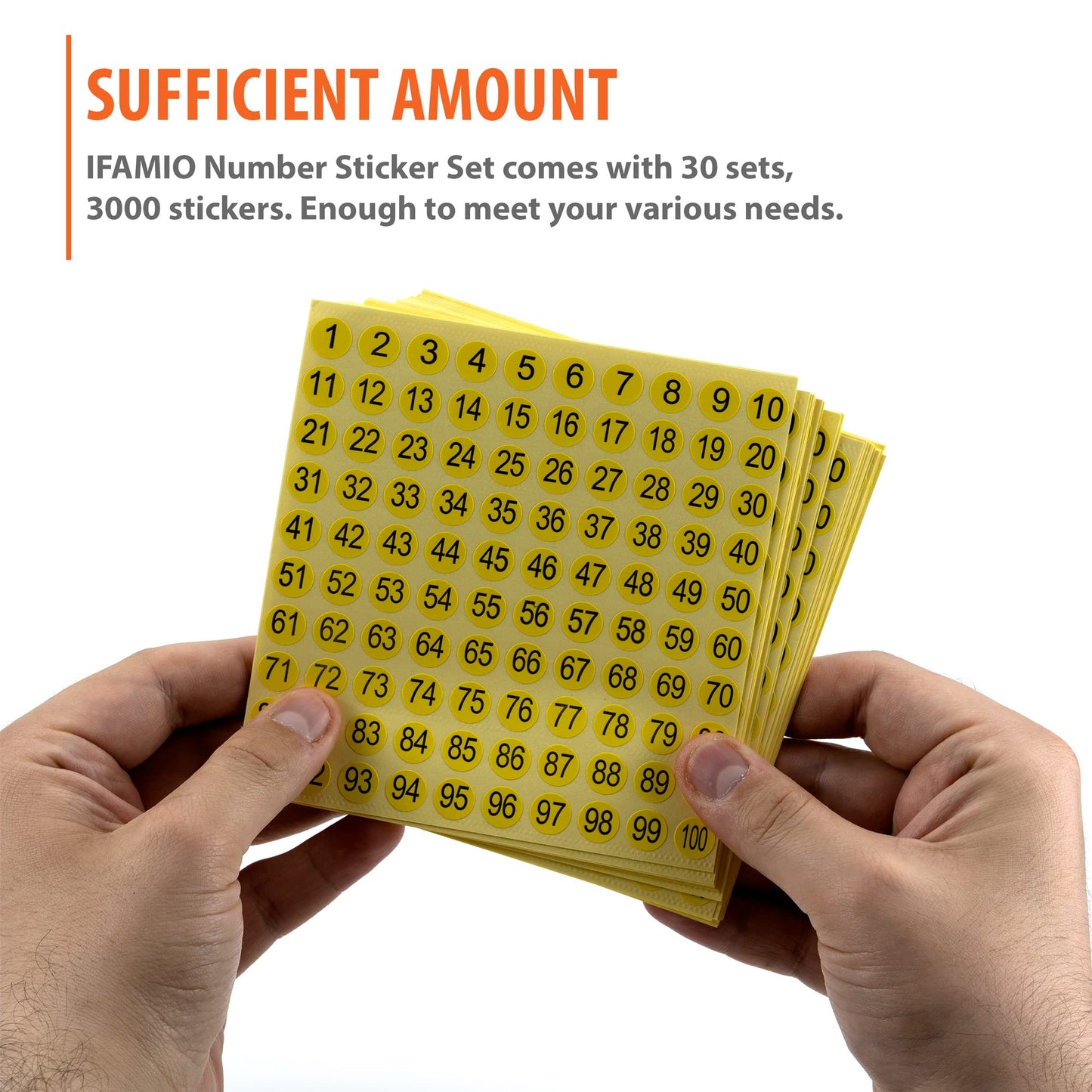 1-100 Round Number Stickers Labels 30 Sets 3000 Self Adhesive Labels Small Consecutive Number Decals Number Signs Inventory Stickers for Storage Organizing (Black Numbers on Yellow Stickers)