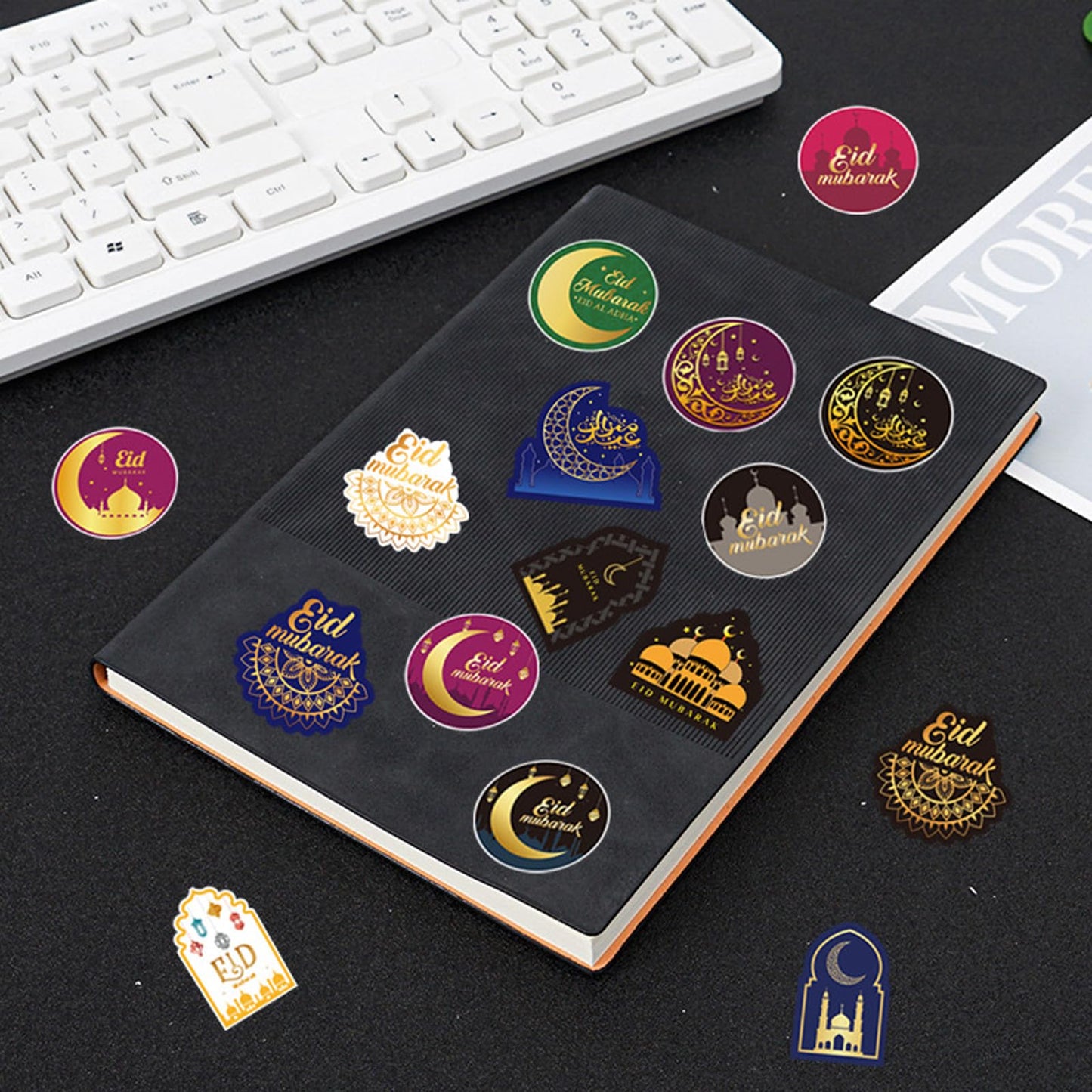 76 Pcs Ramadan Stickers - Happy Eid al-Fitr Stickers, Self-Adhesive & Waterproof Star Moon Labels for Greeting Cards, Laptops, Bottles, Eid Party Decoration - Festive Islamic Decor Supplies