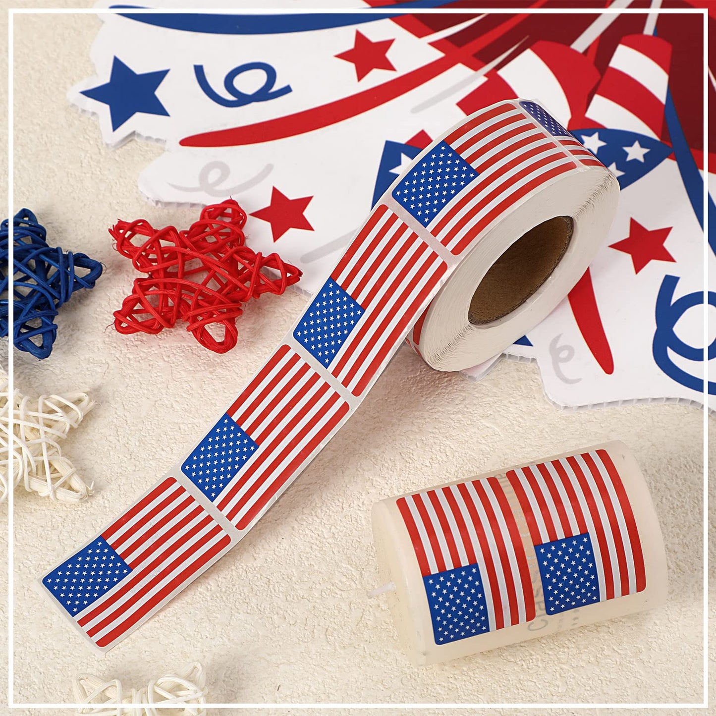 SANNIX 500 Pcs American Flag Sticker Roll,2 x 1.22 Inch US Flag Decal, USA Patriotic Stickers, Red White and Blue Stickers Adhesive Label for Memorial Day 4th of July Sport Game