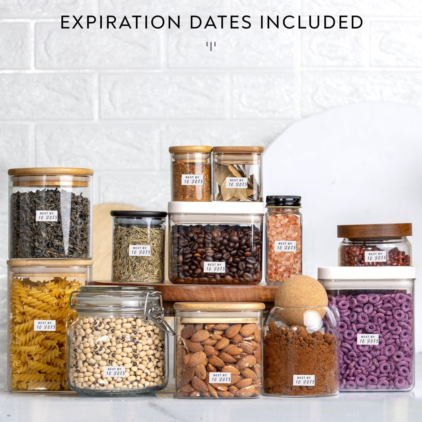 351 Ultimate Pantry Label Set, Black Text on White Vinyl Waterproof Label Sticker with Removable Adhesive- Fits on round, square and rectangle jars - Organize pasta, baking, legume and grain Pantry Labels Rectangle X-Large