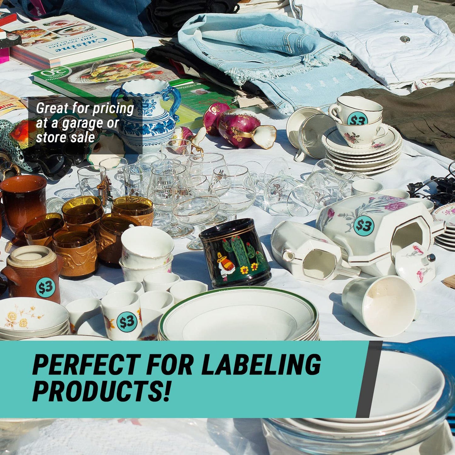 3 Dollar Price Stickers (2 inch, Turquoise, Circle Dot - 300 Labels) 3 Dollar Stickers for Garage Sales, Yard Sales, or Retail Stores 1 Roll $3 / Blue