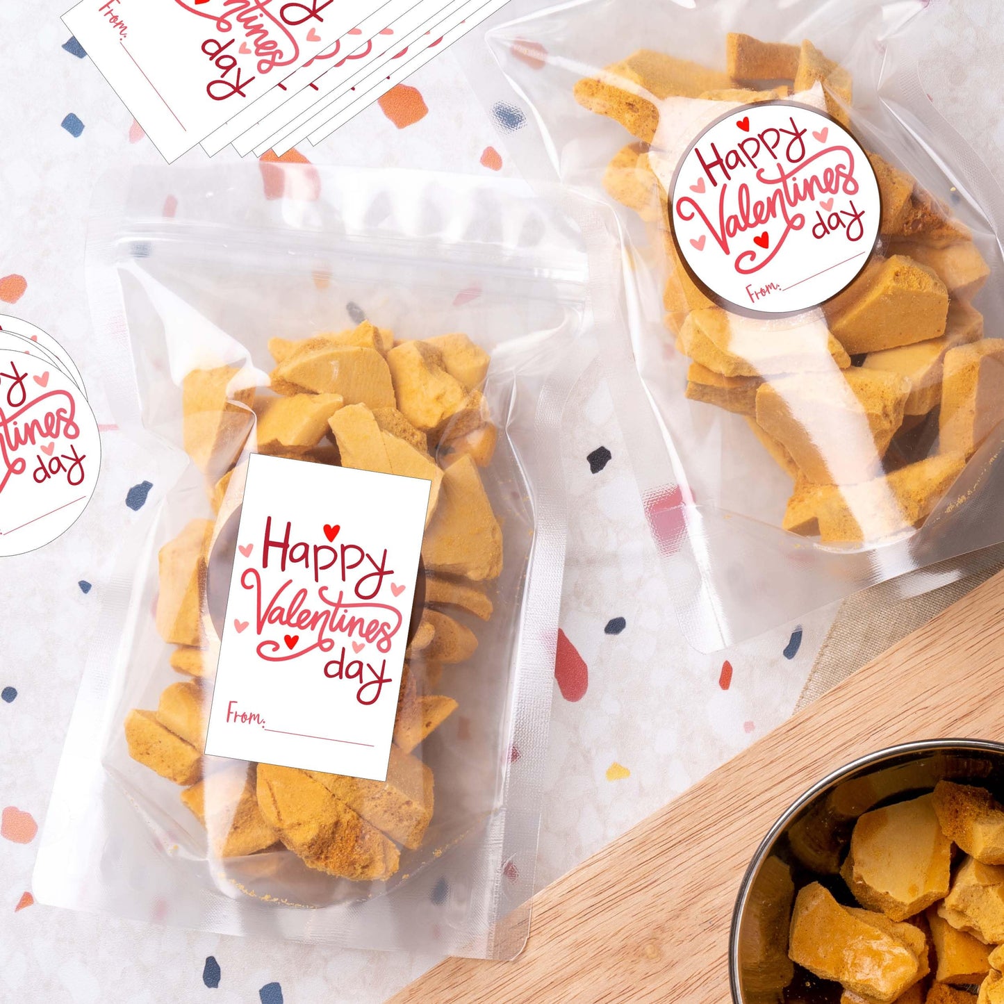 Valentine's Day Stickers, 40 Labels (20 Round, 20 Square), Pink Heart Gift & Snack Labels Pink 1