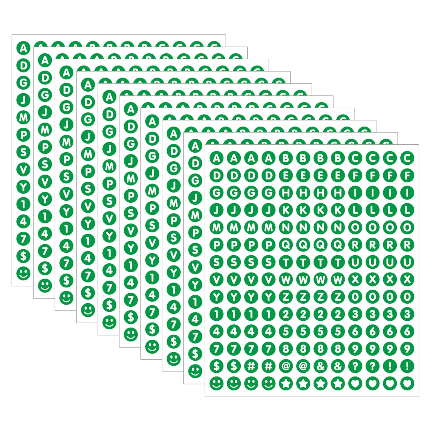 1680 Pieces 0.5 Inch Circle-Backed Letter Stickers, 10 Sheets Alphabet and Number Stickers with Cute Designs, Vinyl Stickers for DIY Cards, Item Labeling, Bullet Journaling, Scrapbooking - Green