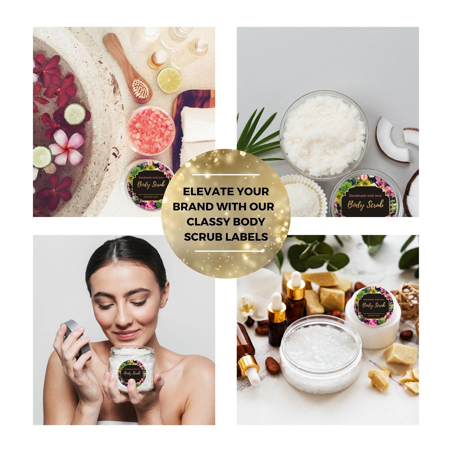 Mobiusea Creation Body Scrub Containers Labels Roll | 2 Inch | Gold Foil | 300 Waterproof Stickers for Small Plastic Containers | Ideal for Sugar Scrubs, Body Scrubs, Cosmetic Jars with Lids