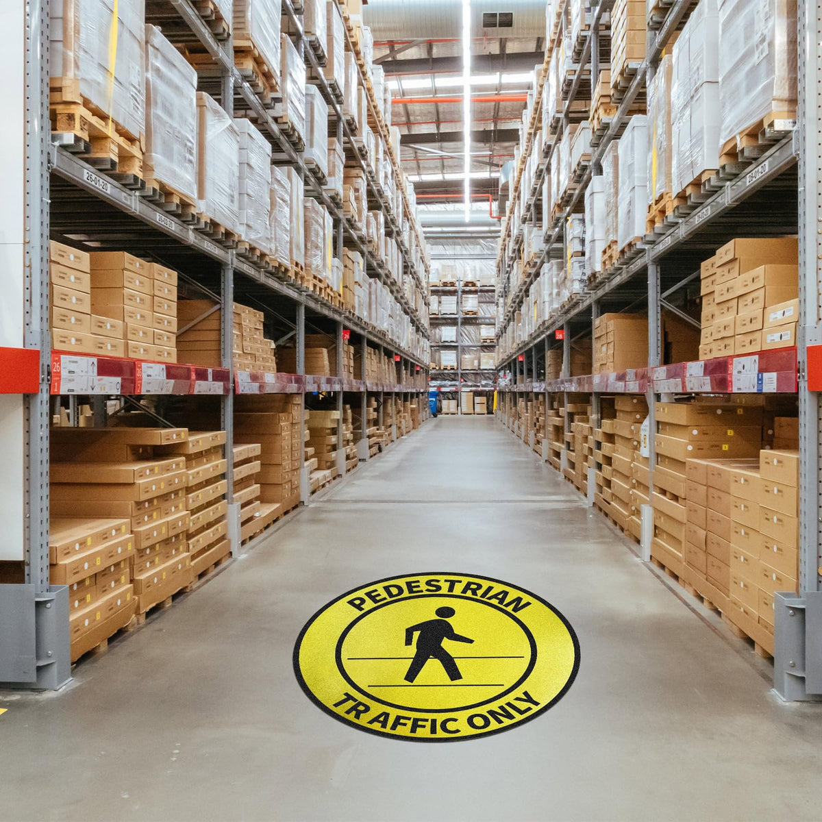 5 Pack Reflective Pedestrian Traffic Only Sticker Sign 17 Inch Round Pedestrian Safety Caution Sign Peel and Stick Adhesive Vinyl Anti-slip Floor Sticker