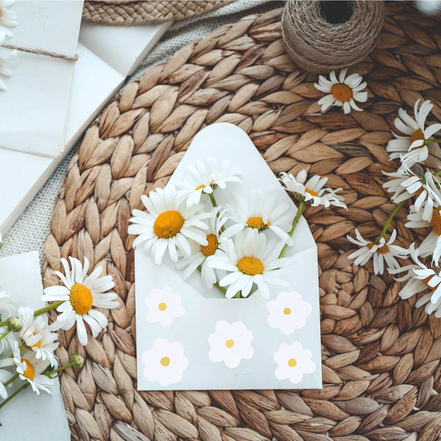 Whaline 480Pcs Boho Groovy Stickers Daisy Flower Decal Stickers Floral Self-Adhesive Label Stickers for DIY Crafts Scrapbooking School Teacher Students Rewards, 12 Design