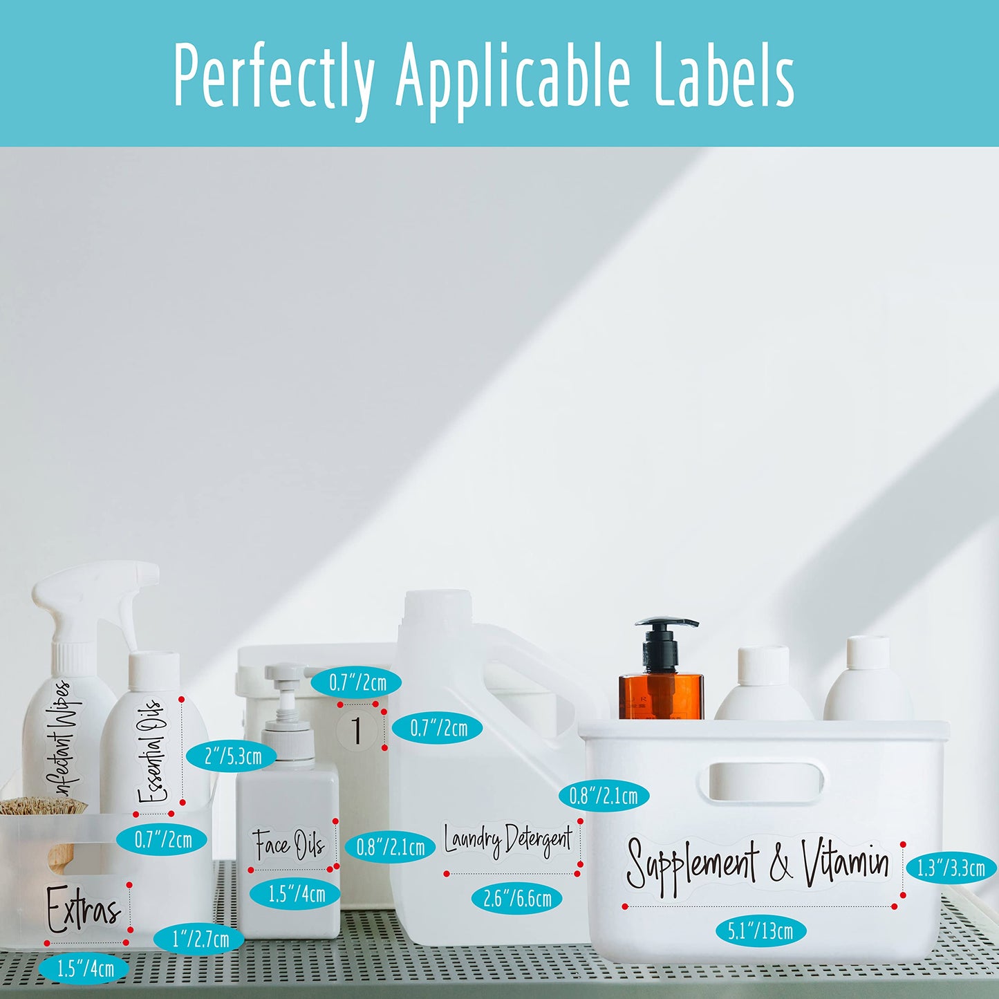 300+ Bathroom Labels, Include Over 265 Preprinted Bathroom, Beauty & Makeup Stickers and 36 Blank Ones, Waterproof/Oil/Tear Resistant No Residue Cursive Bathroom Stickers Style 3