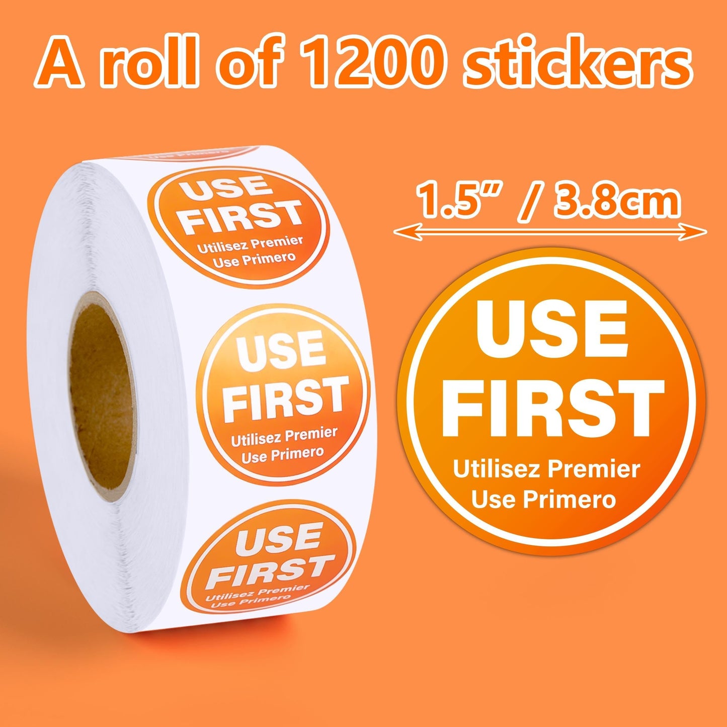 1200Pcs Use First Stickers Food Service Circular Self-Adhesive Labels for Kitchen and Restaurant Supplies Gradient Orange 1.5inch