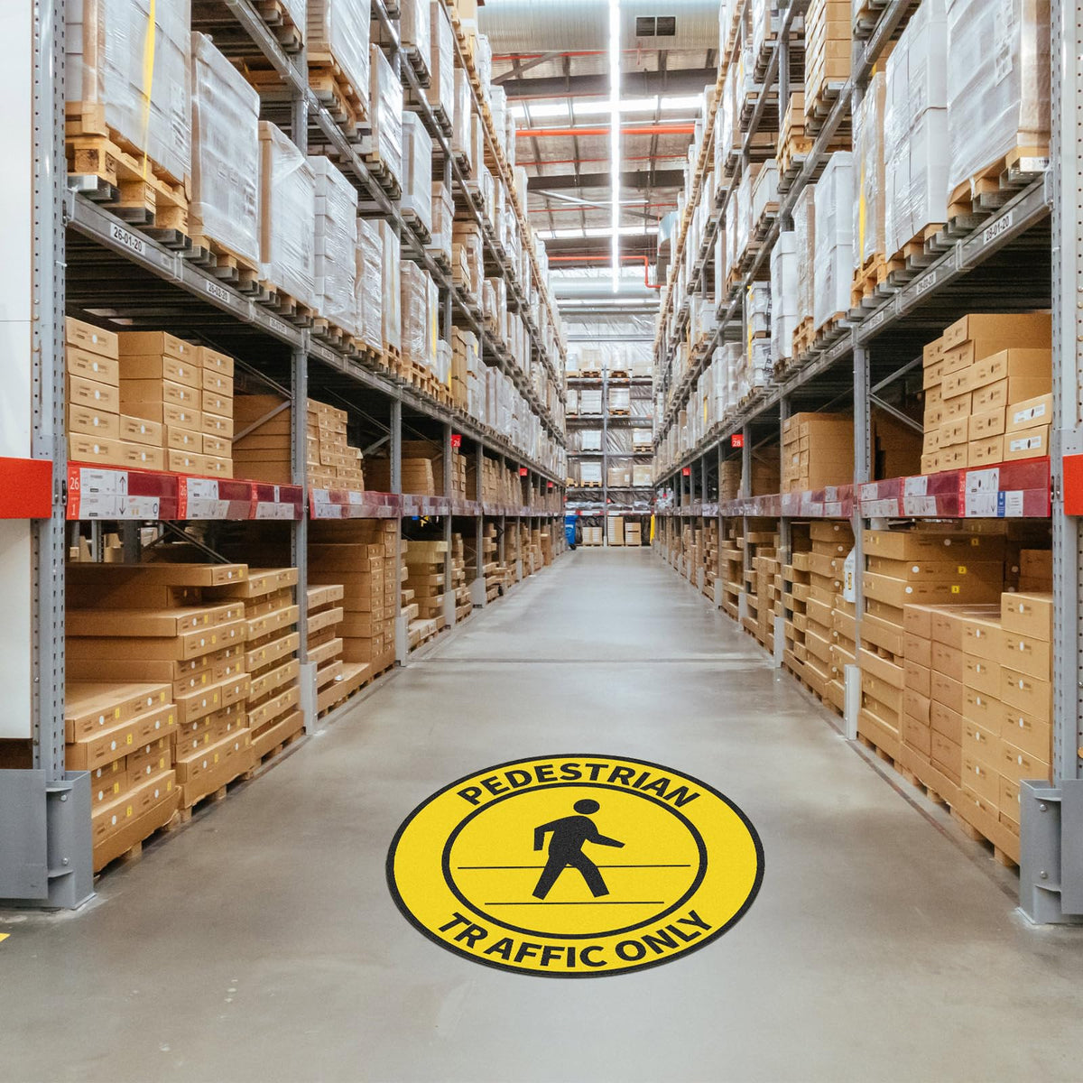 5 Pack Pedestrian Traffic Only Sticker Sign 17 Inch Round Pedestrian Safety Caution Sign Peel and Stick Adhesive Vinyl Anti-slip Floor Sticker 5 Non-reflective