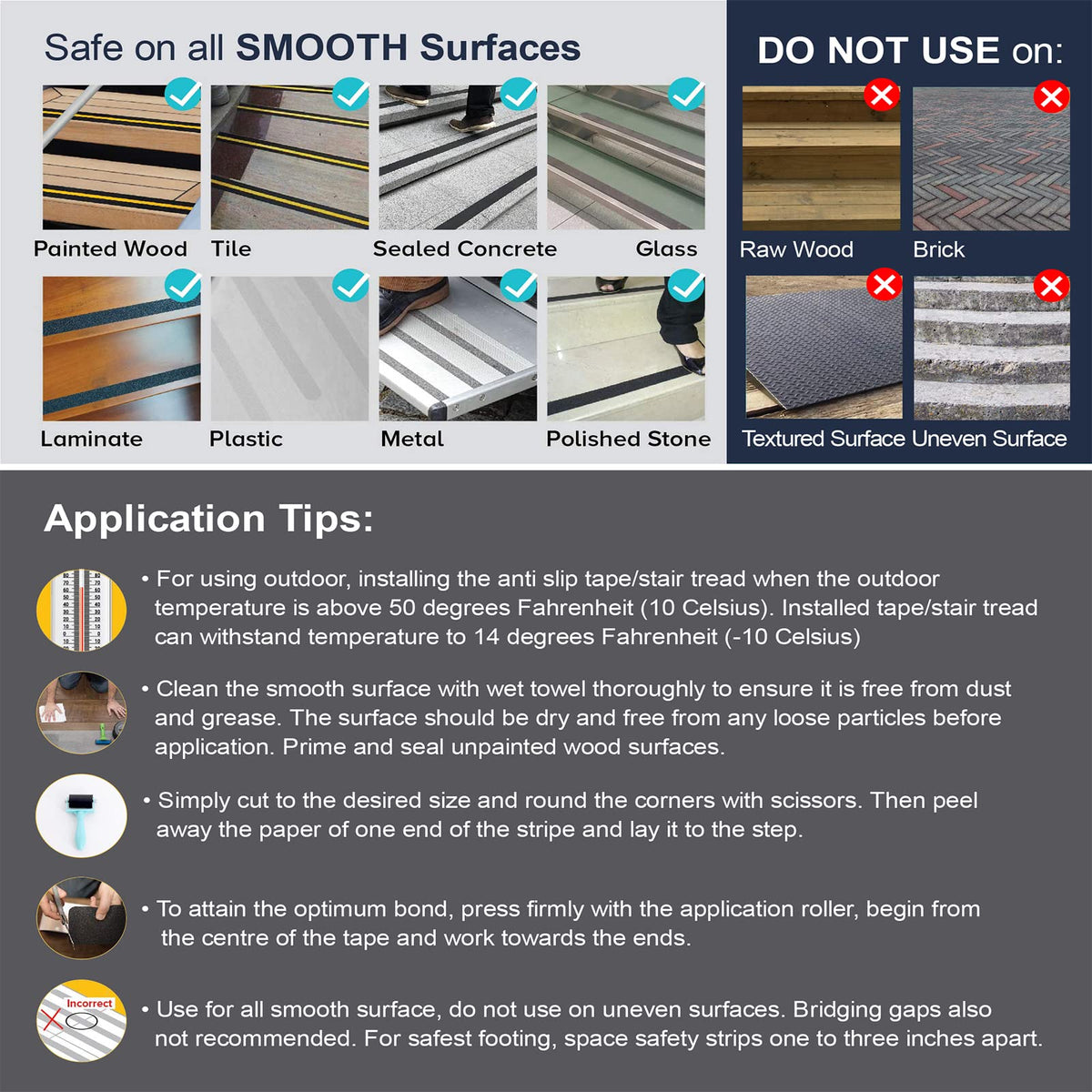 Anti Slip Tape with Roller, 3” x 35Ft, Non Slip Safety Grip Tape for Stair Step Outdoor/Indoor, Waterproof Non Skid Tape for Bathtub, Boat, Pool, Comfortable for Bare Feet, Caution Yellow/Black 3" x 35' + Roller Yellow and Black 1