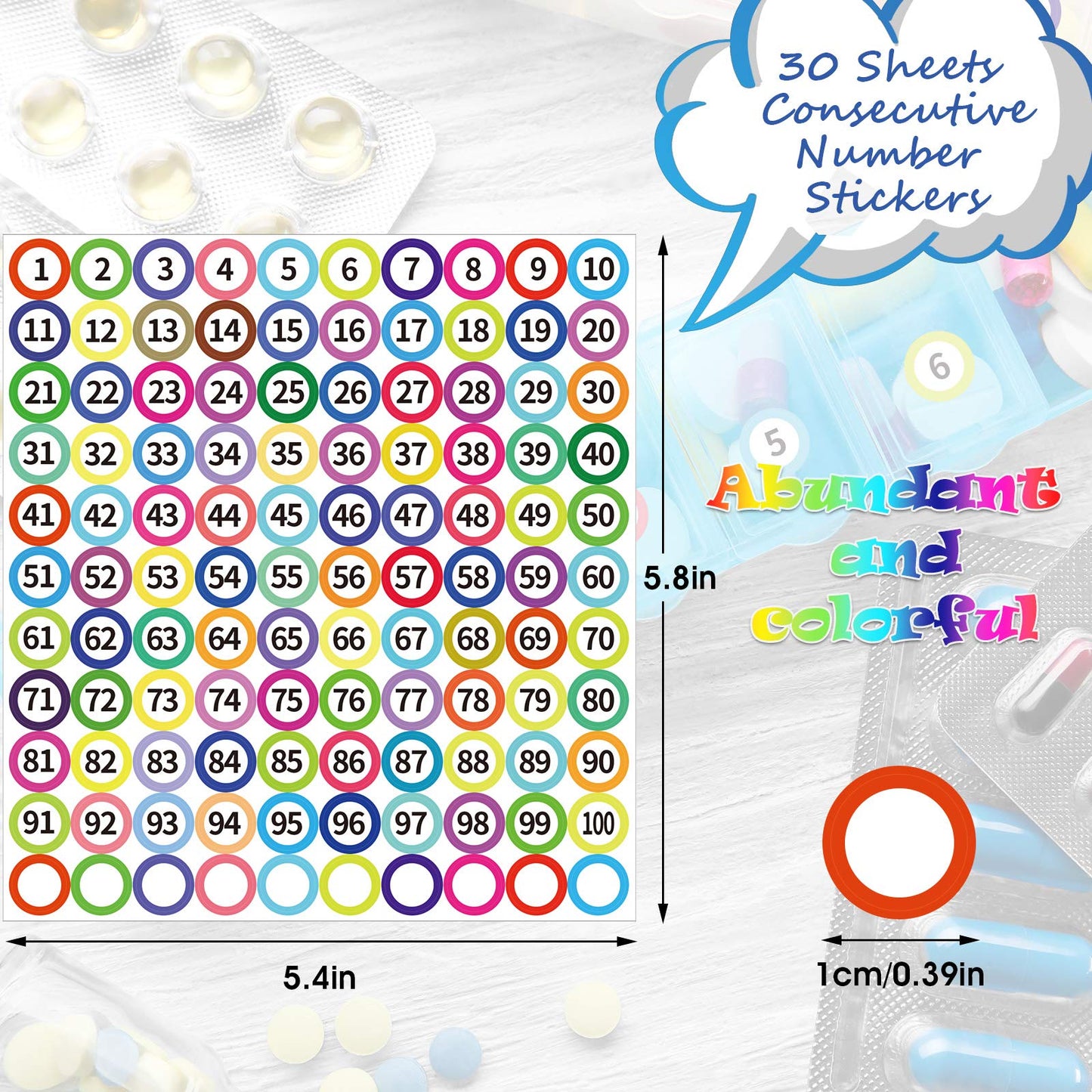 Supervitae 3300 Pcs 30 Sheets Small Number Labels Stickers 1-100 Mini Numbers Round Stickers 0.4 Inch Self Adhesive Labels for School, Office, Classroom, Organizing