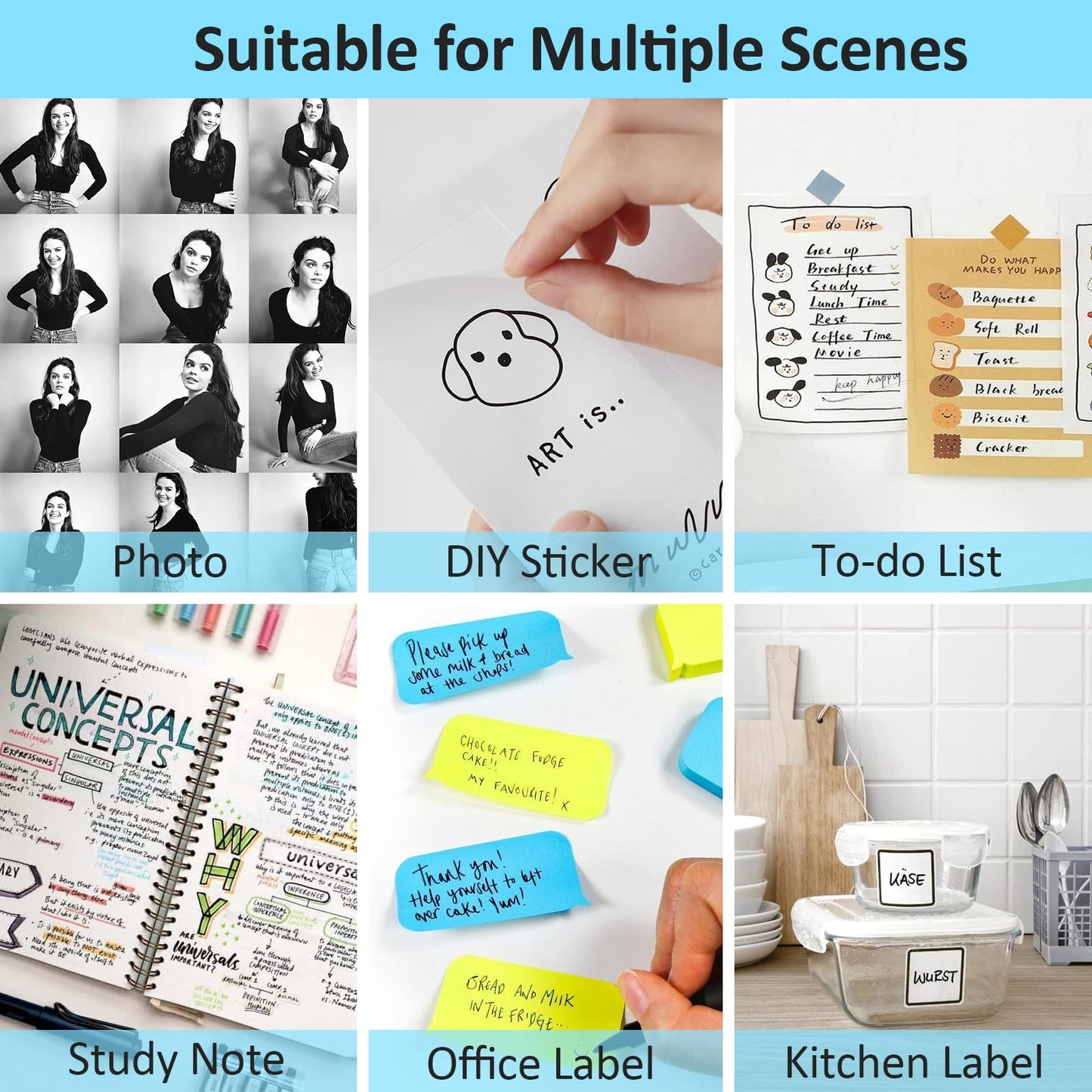 Mini Printer Sticker Paper - 8 Rolls White Self Adhesive Thermal Continuous Sticker Paper 50mm Width, Compatible with VFU & Most Label Printer, Ideal for Photos, Notes, List (50 * 3500mm)