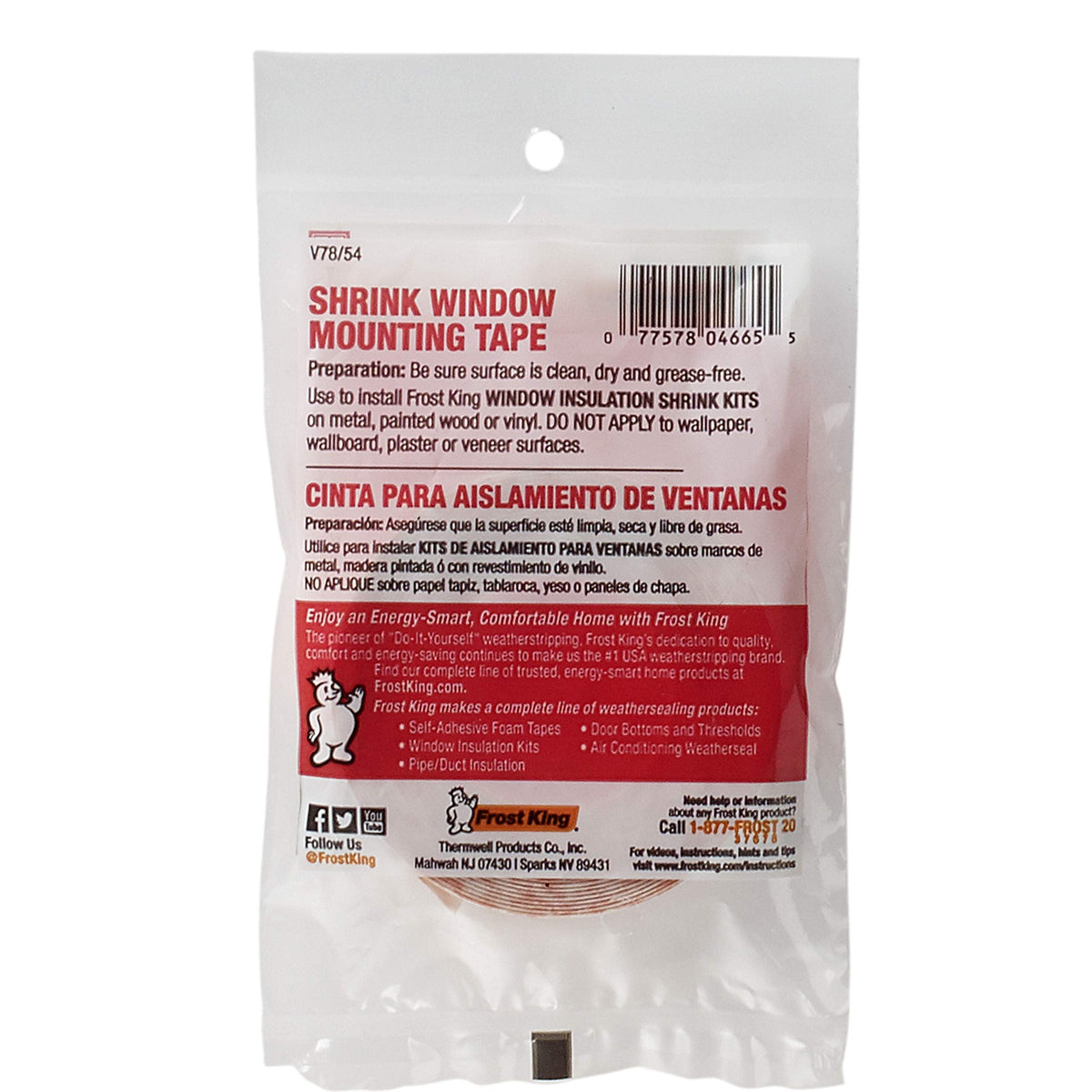 Frost King Double Face Mounting Tape, 1/2"x54' - For 3 Windows 54 Foot (Pack of 1)