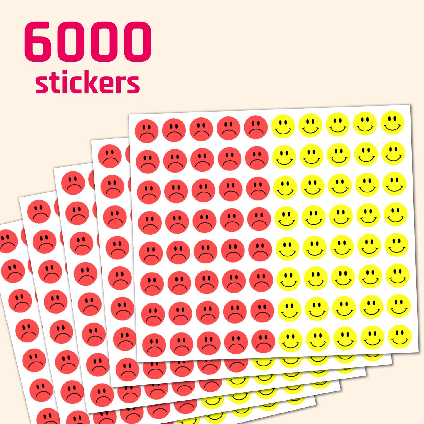 6000 Pieces - 1/2" Smiling Happy Sad Face Behavior Emotion Stickers, Red/Yellow 6000 Pieces