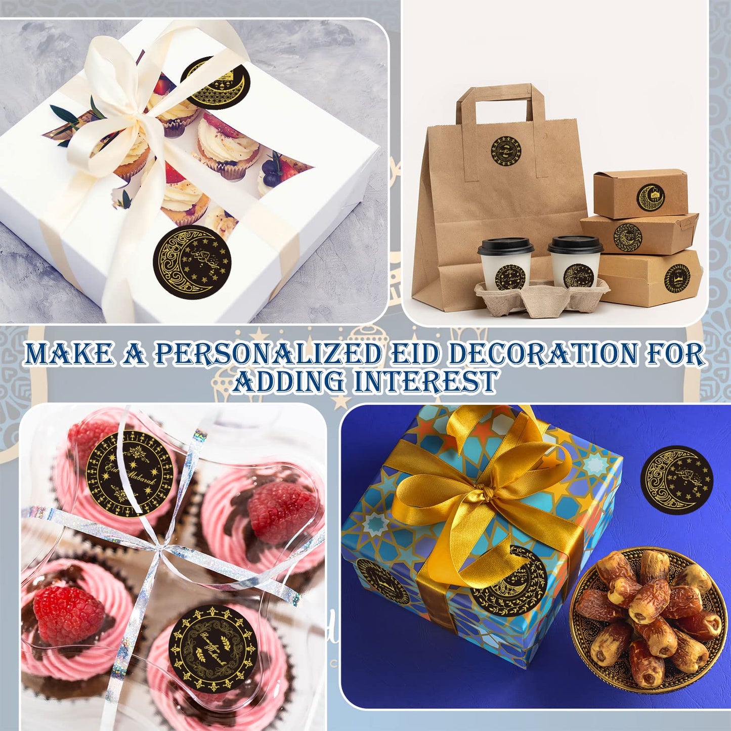 Waline Ramadan & Eid Stickers - Black Gold Islamic Decorations, 6 Designs Eid Ramadan